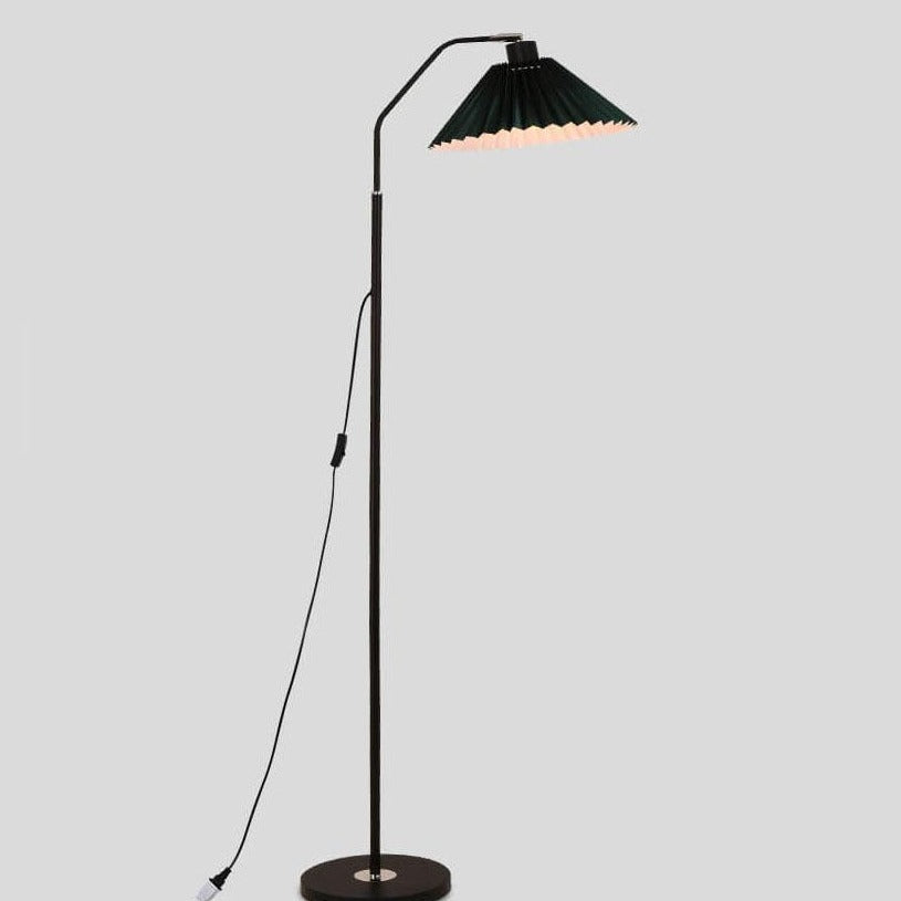 Iron Pleated Shade Floor Lamp with Curved Arm