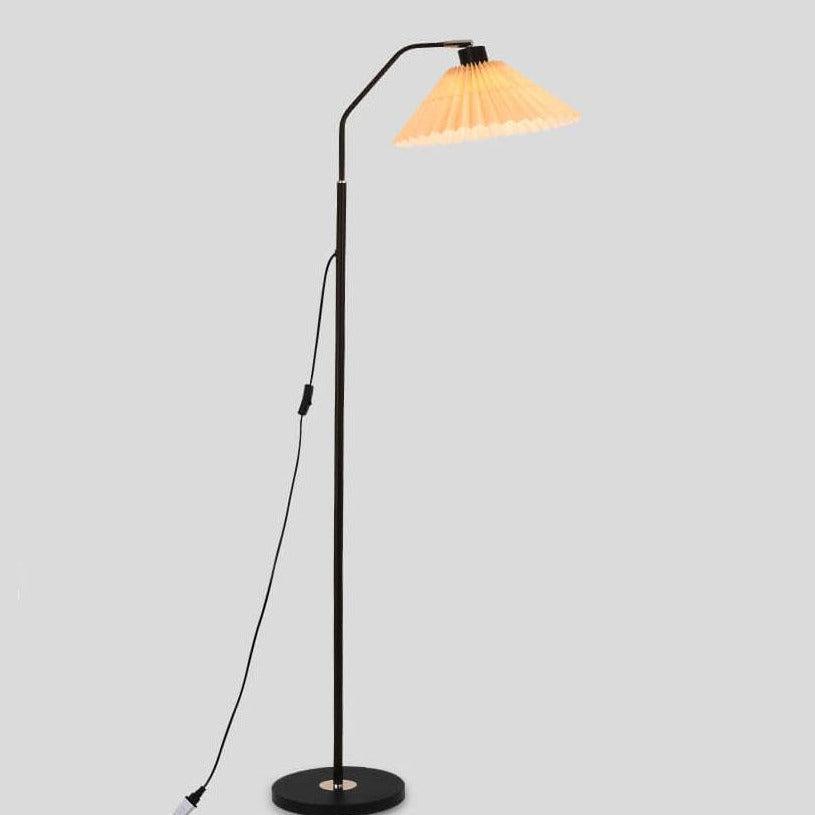 Iron Pleated Shade Floor Lamp with Curved Arm