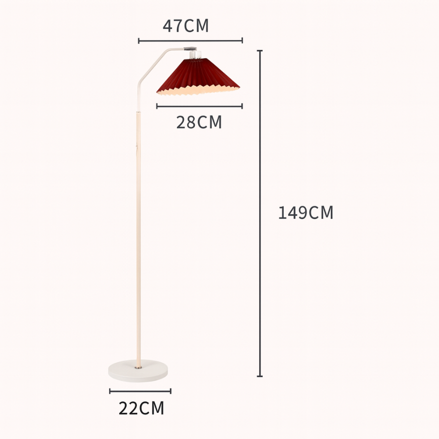 Iron Pleated Shade Floor Lamp with Curved Arm