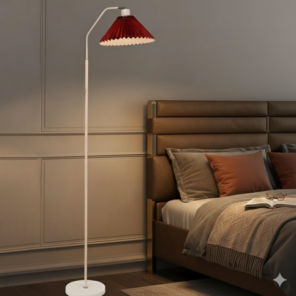 Iron Pleated Shade Floor Lamp with Curved Arm