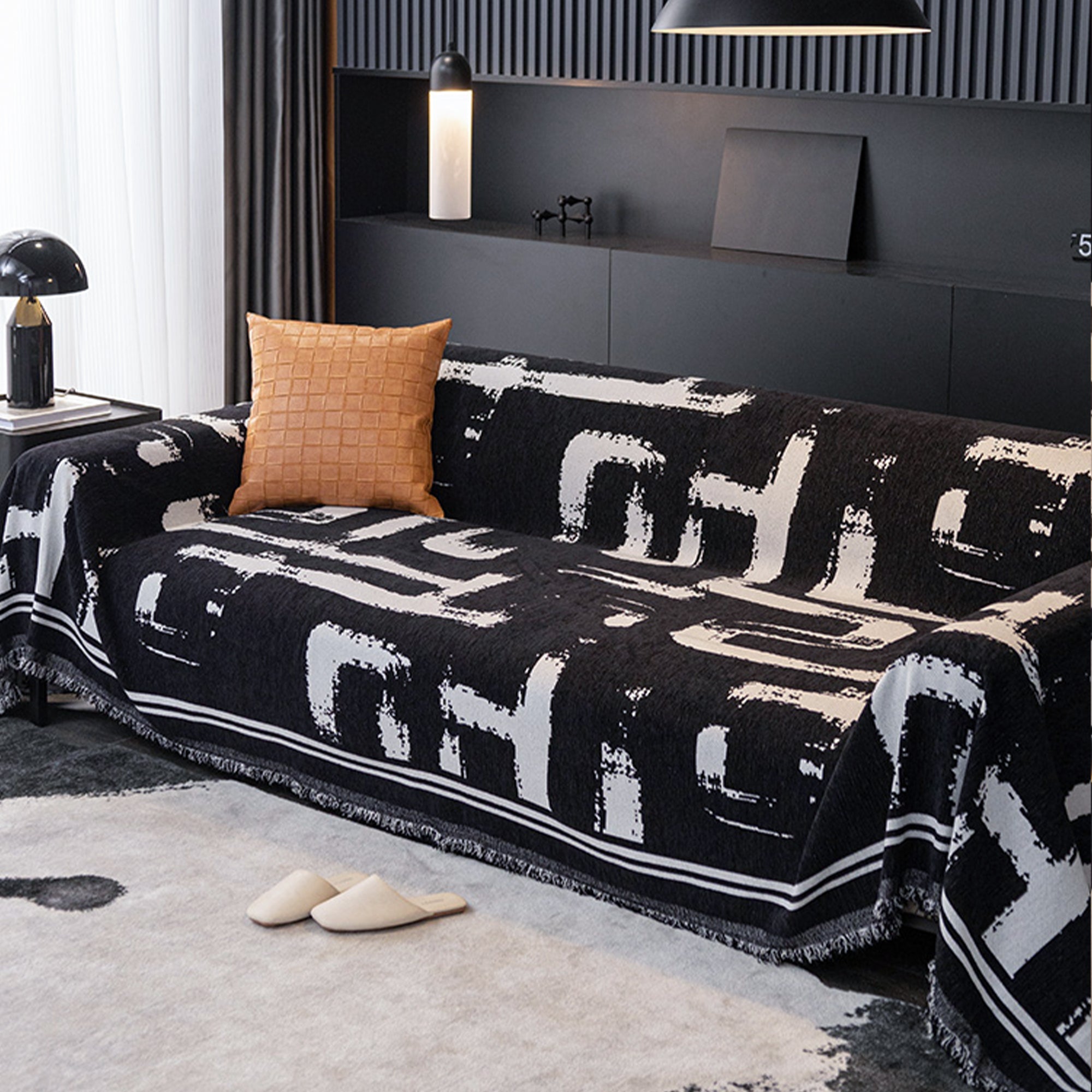 Jacquard Sofa Cover with Abstract Ink Print