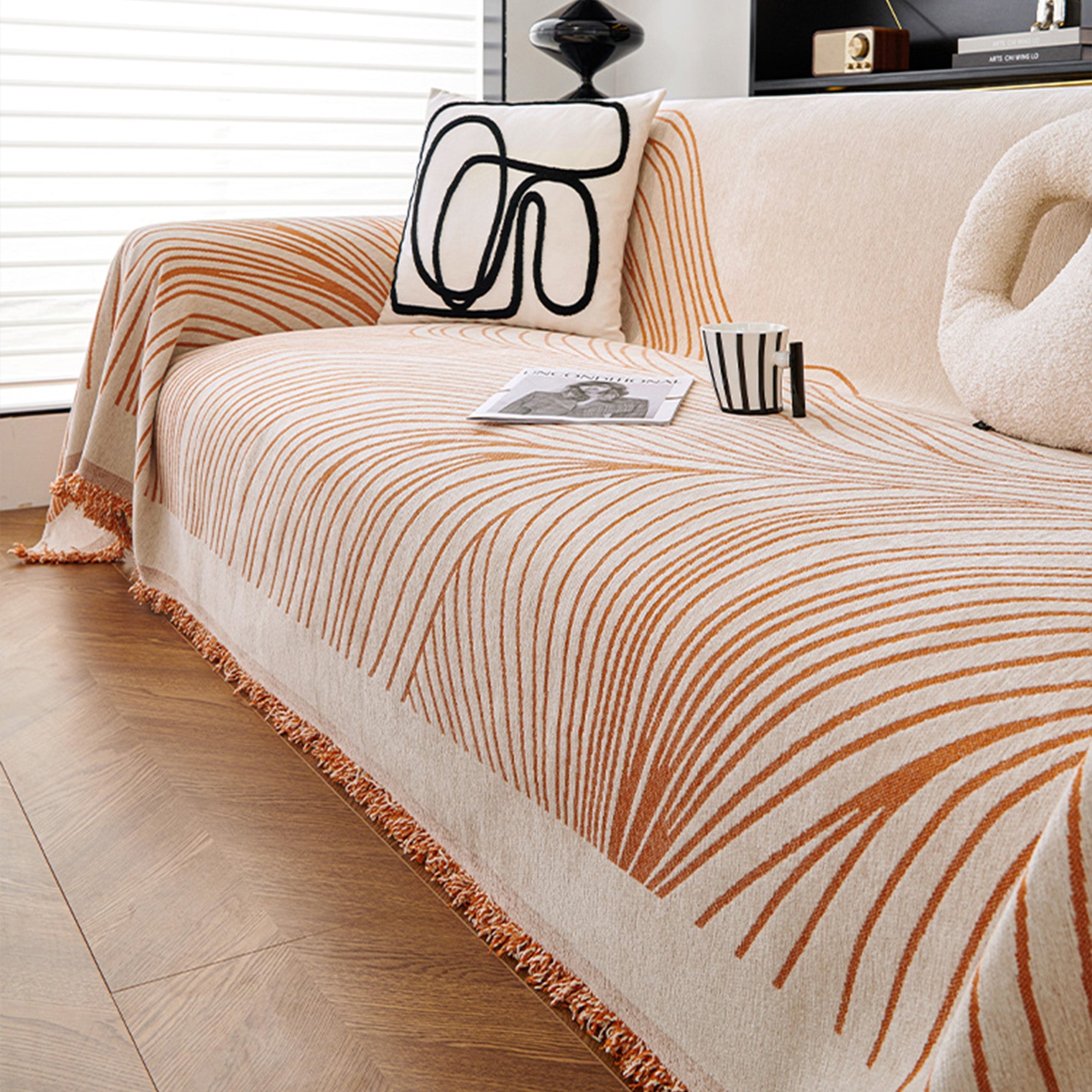 Jacquard Sofa Cover with Curved Line Pattern