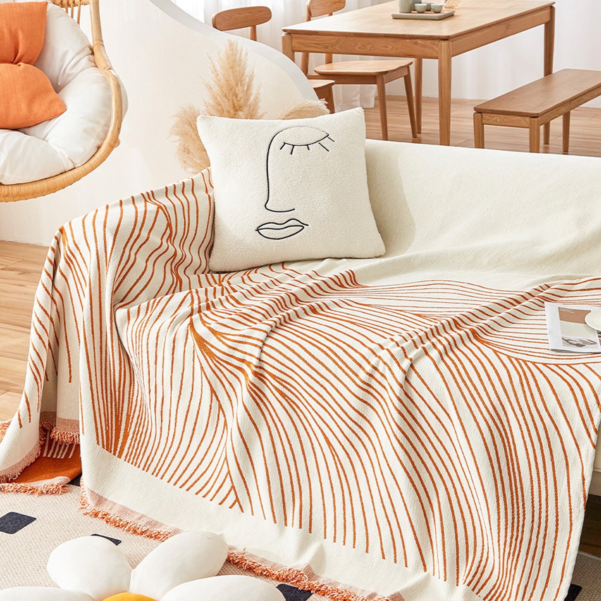 Jacquard Sofa Cover with Curved Line Pattern