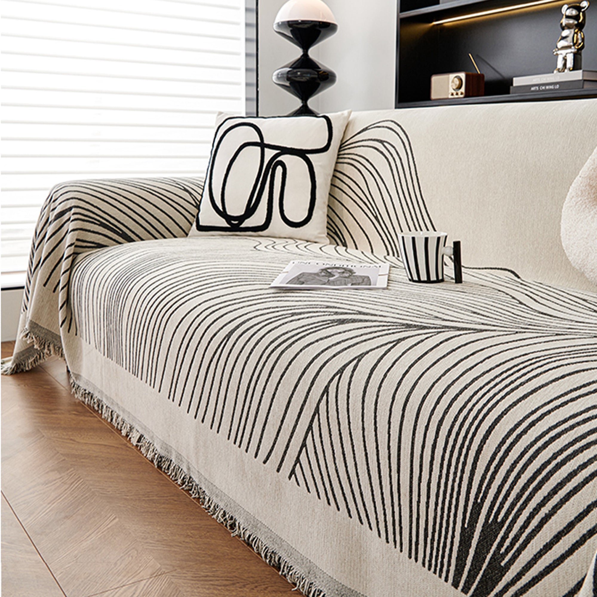 Jacquard Sofa Cover with Curved Line Pattern