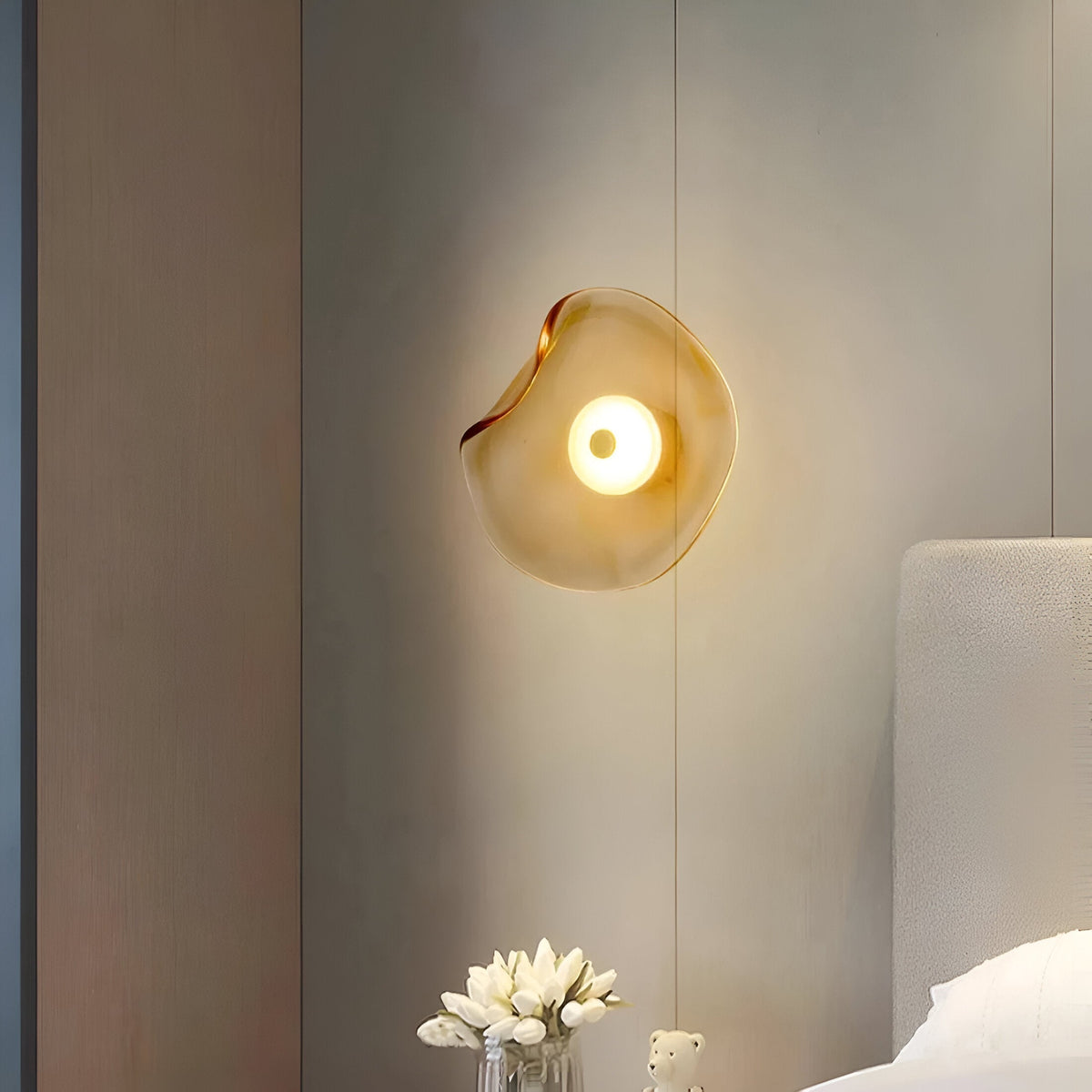 Japandi Glass Wall Sconce with Curved Shade