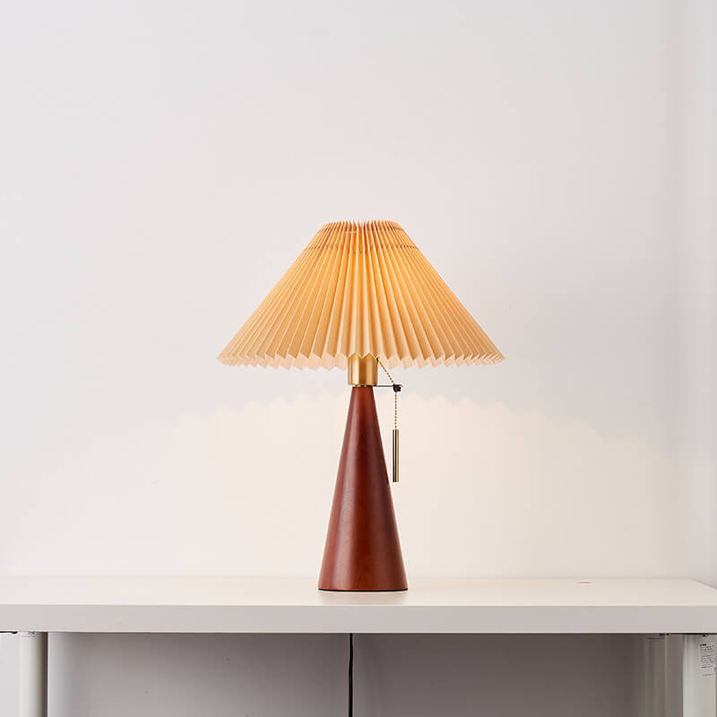 Japanese Wooden Table Lamp with Pleated Shade