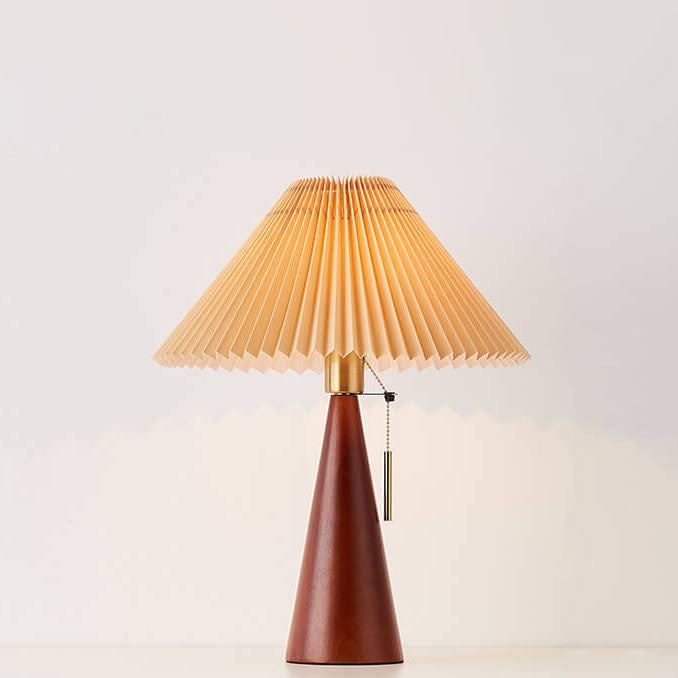 Japanese Wooden Table Lamp with Pleated Shade