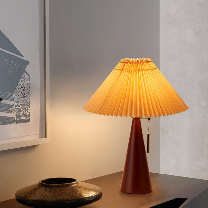 Japanese Wooden Table Lamp with Pleated Shade