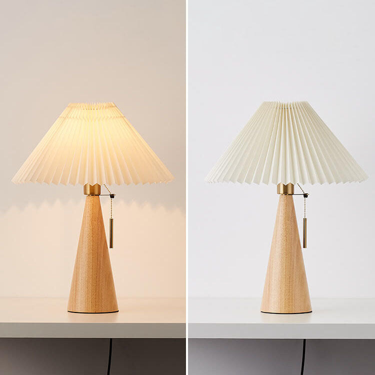 Japanese Wooden Table Lamp with Pleated Shade