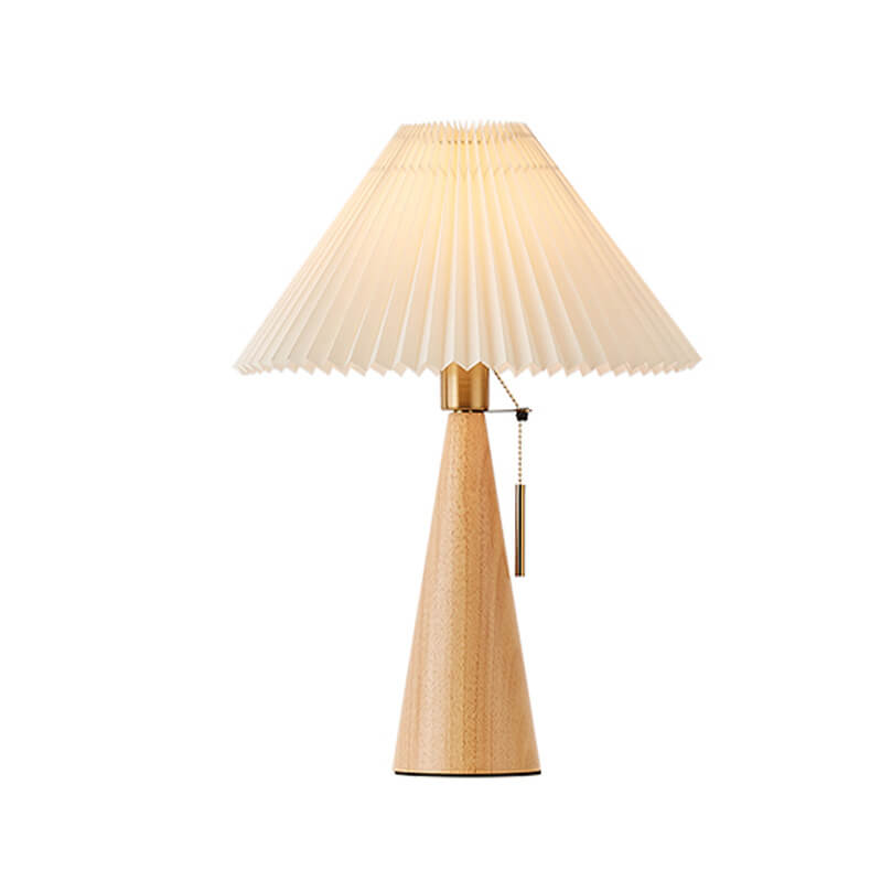 Japanese Wooden Table Lamp with Pleated Shade