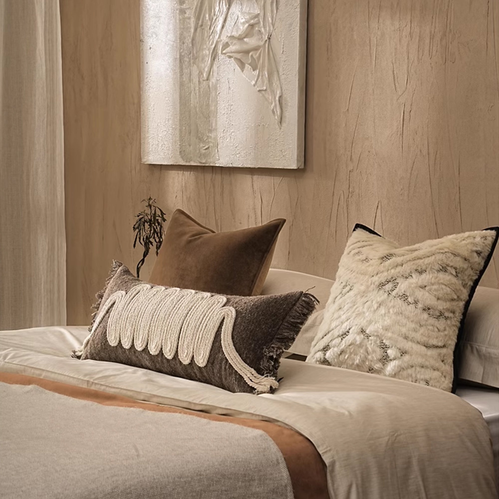 Knotted Rope Lumbar Pillow with Side Fringe