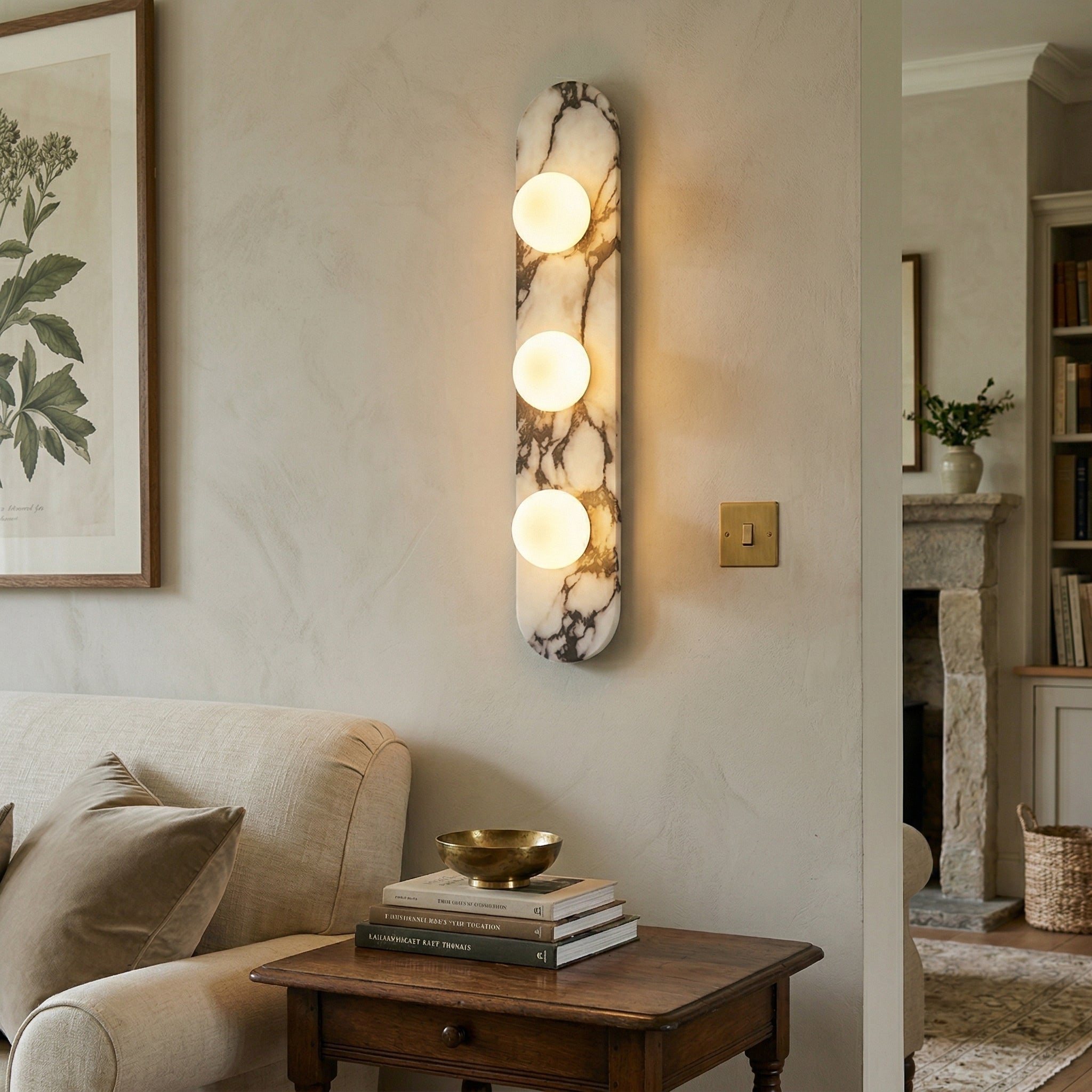 Italian Marble Wall Sconce with Opal Globes