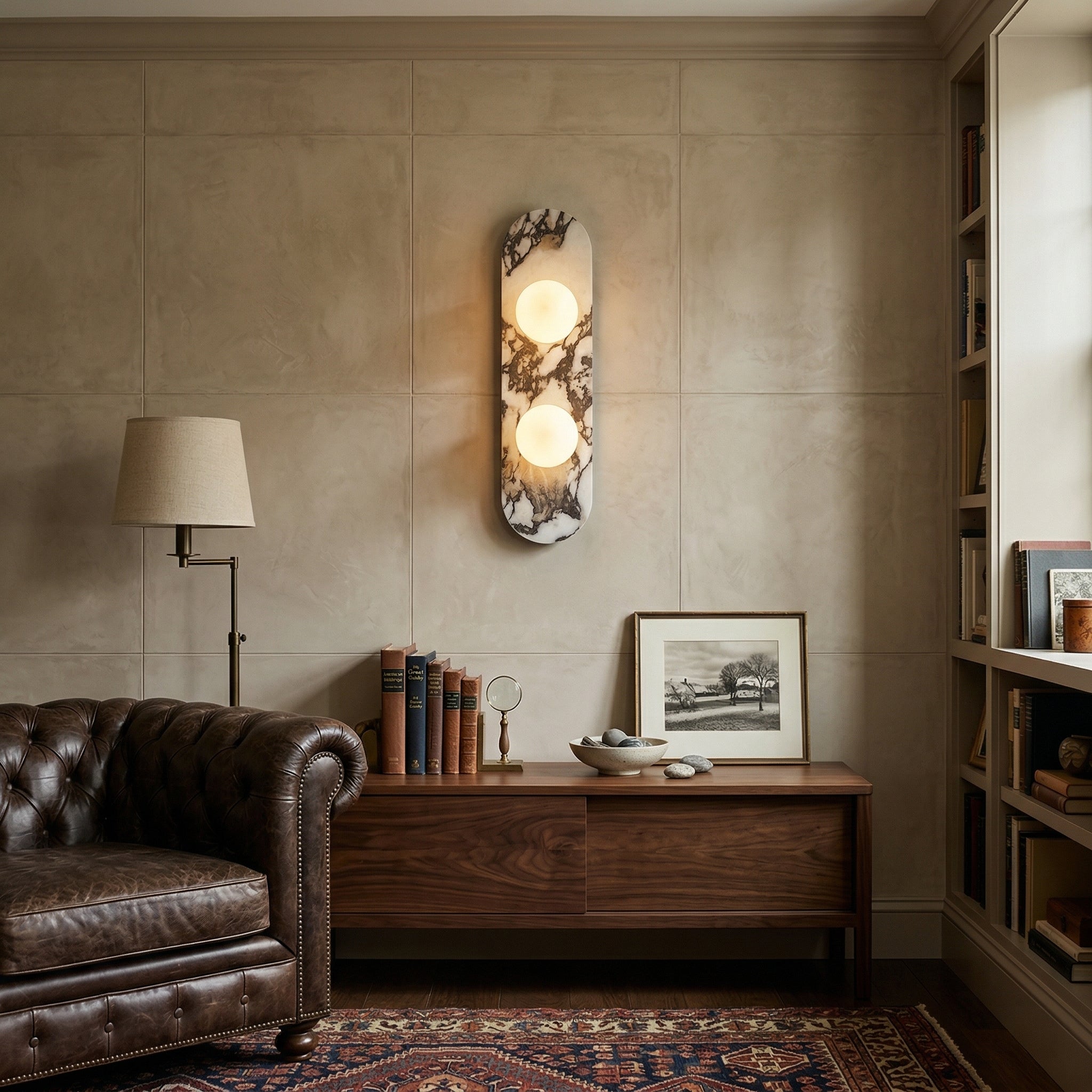 Italian Marble Wall Sconce with Opal Globes