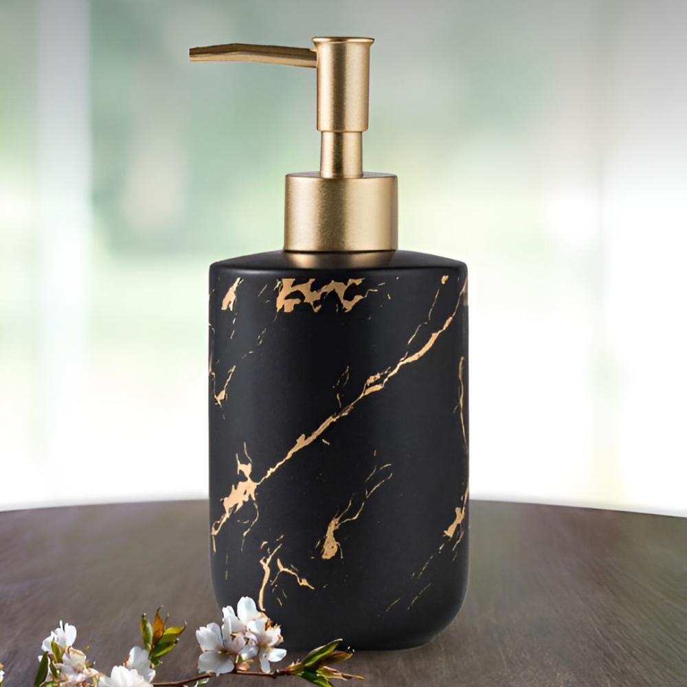 Marbled Ceramic Soap Dispenser with Gold Pump