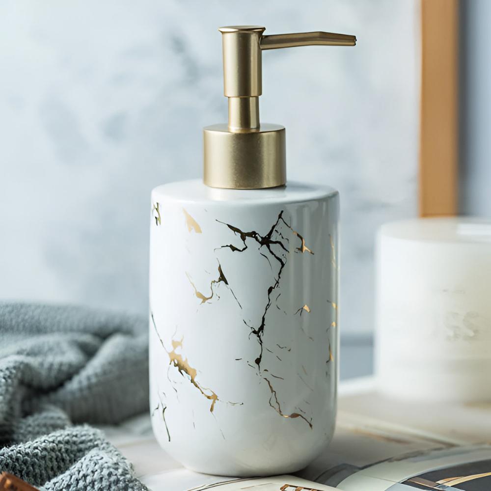 Marbled Ceramic Soap Dispenser with Gold Pump