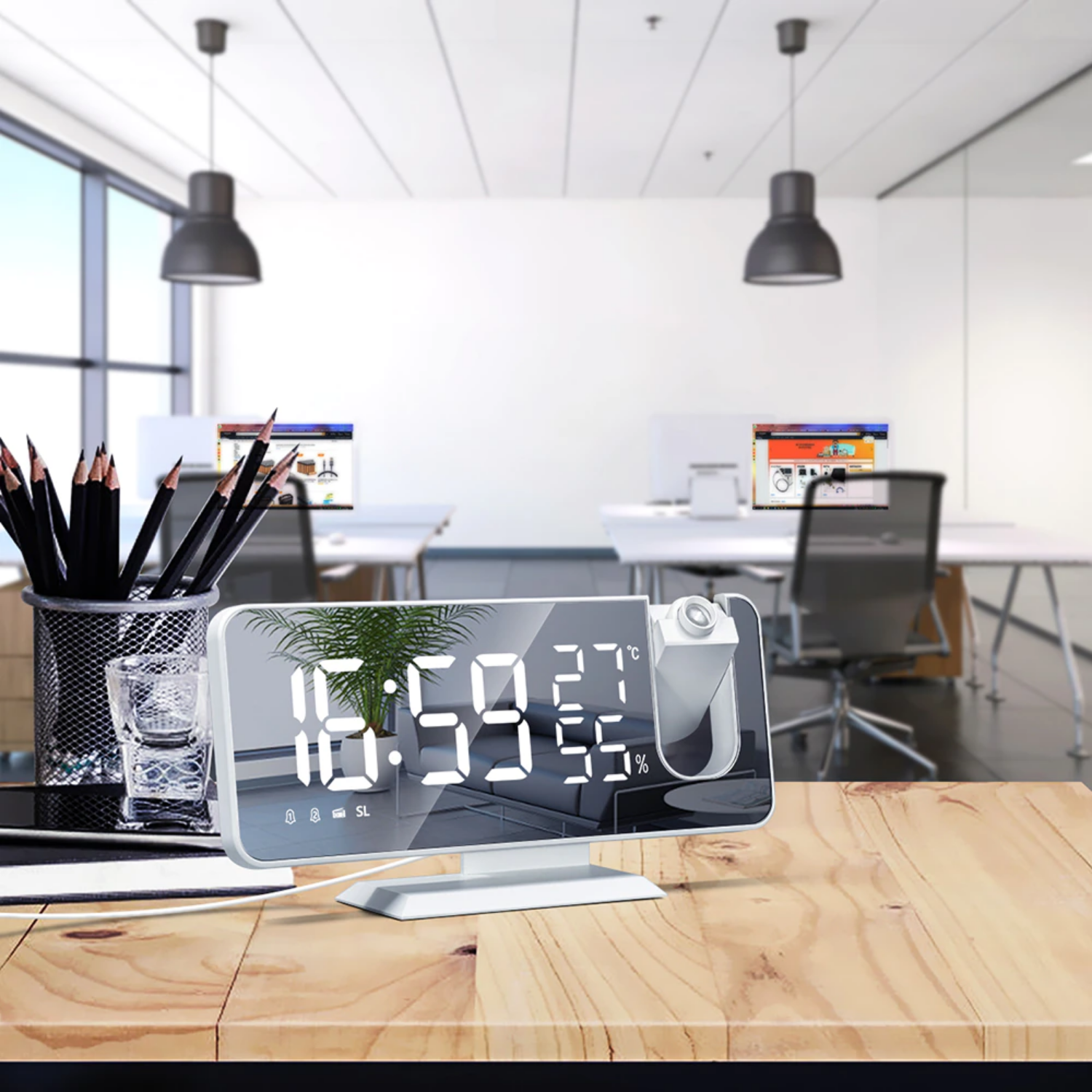 Mirror LED Alarm Clock with Time Projection