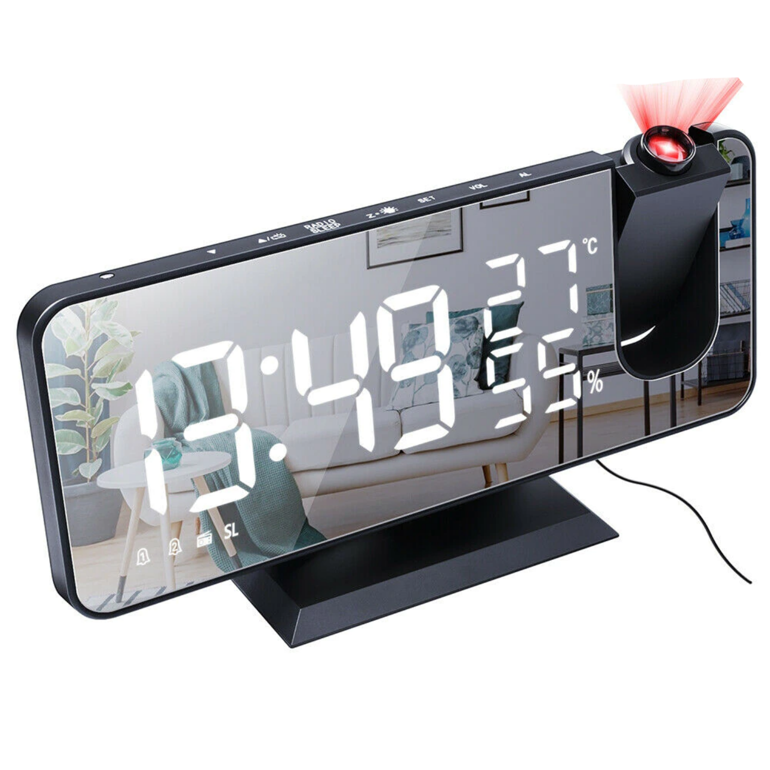 Mirror LED Alarm Clock with Time Projection