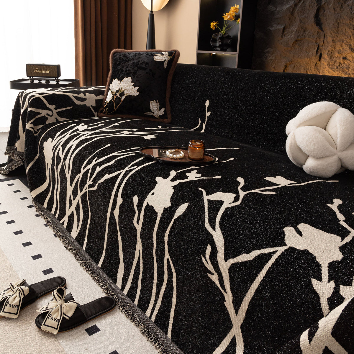 Modern Abstract Floral Sofa Throw Blanket, Decor Furniture Protector for Living Room
