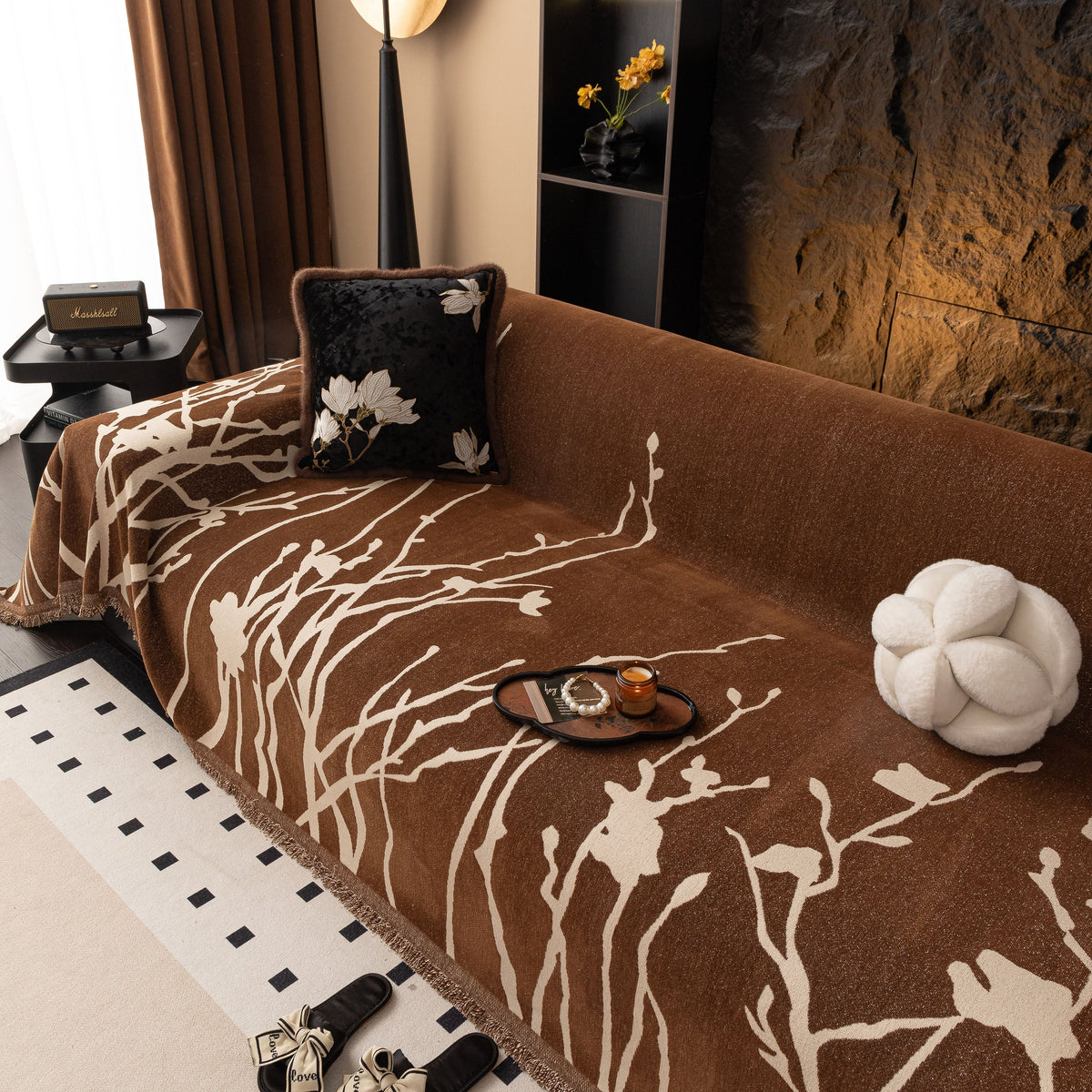 Modern Abstract Floral Sofa Throw Blanket, Decor Furniture Protector for Living Room
