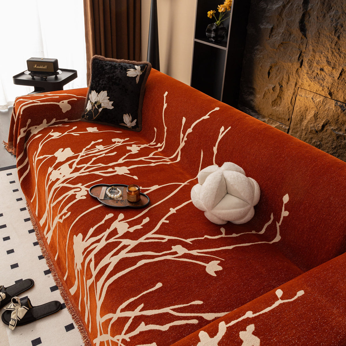 Modern Abstract Floral Sofa Throw Blanket, Decor Furniture Protector for Living Room