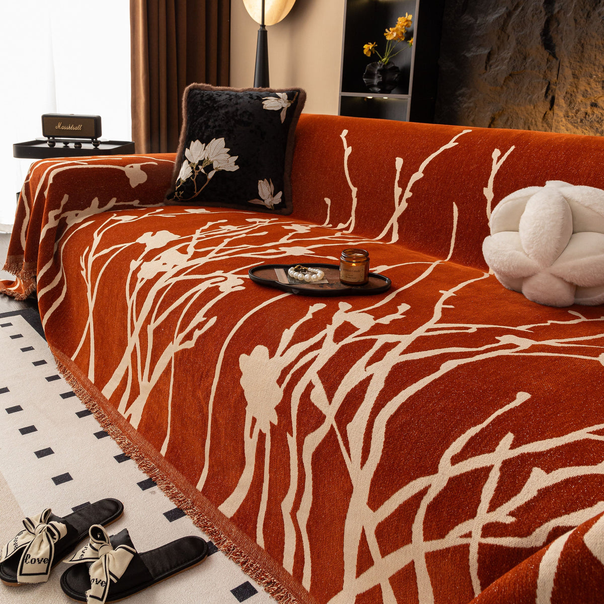 Modern Abstract Floral Sofa Throw Blanket, Decor Furniture Protector for Living Room