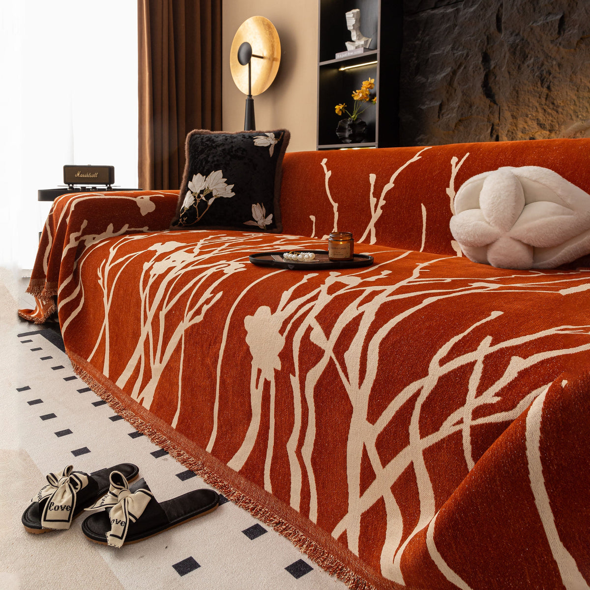 Modern Abstract Floral Sofa Throw Blanket, Decor Furniture Protector for Living Room