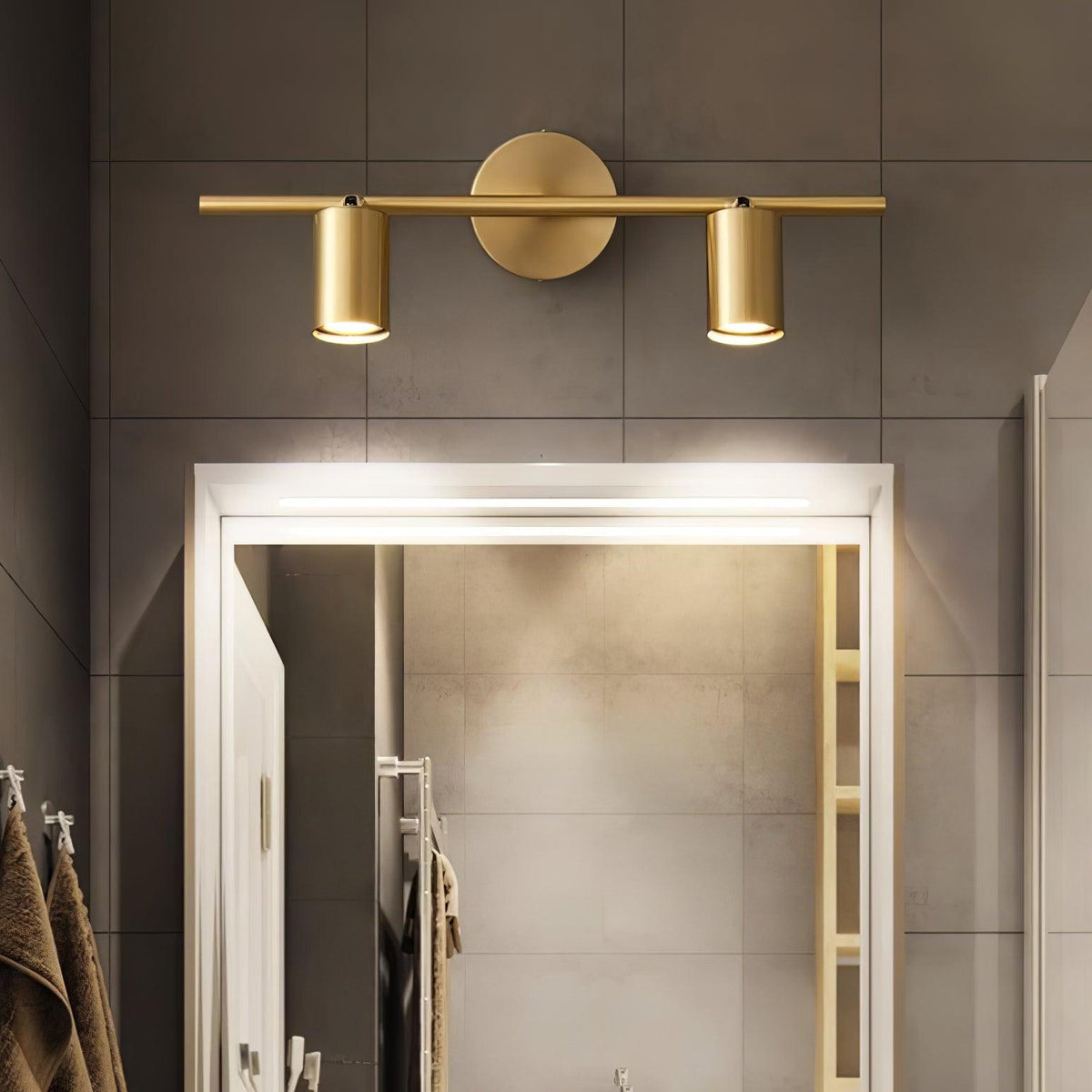 Modern Brass Double Head Wall Spotlight Bar