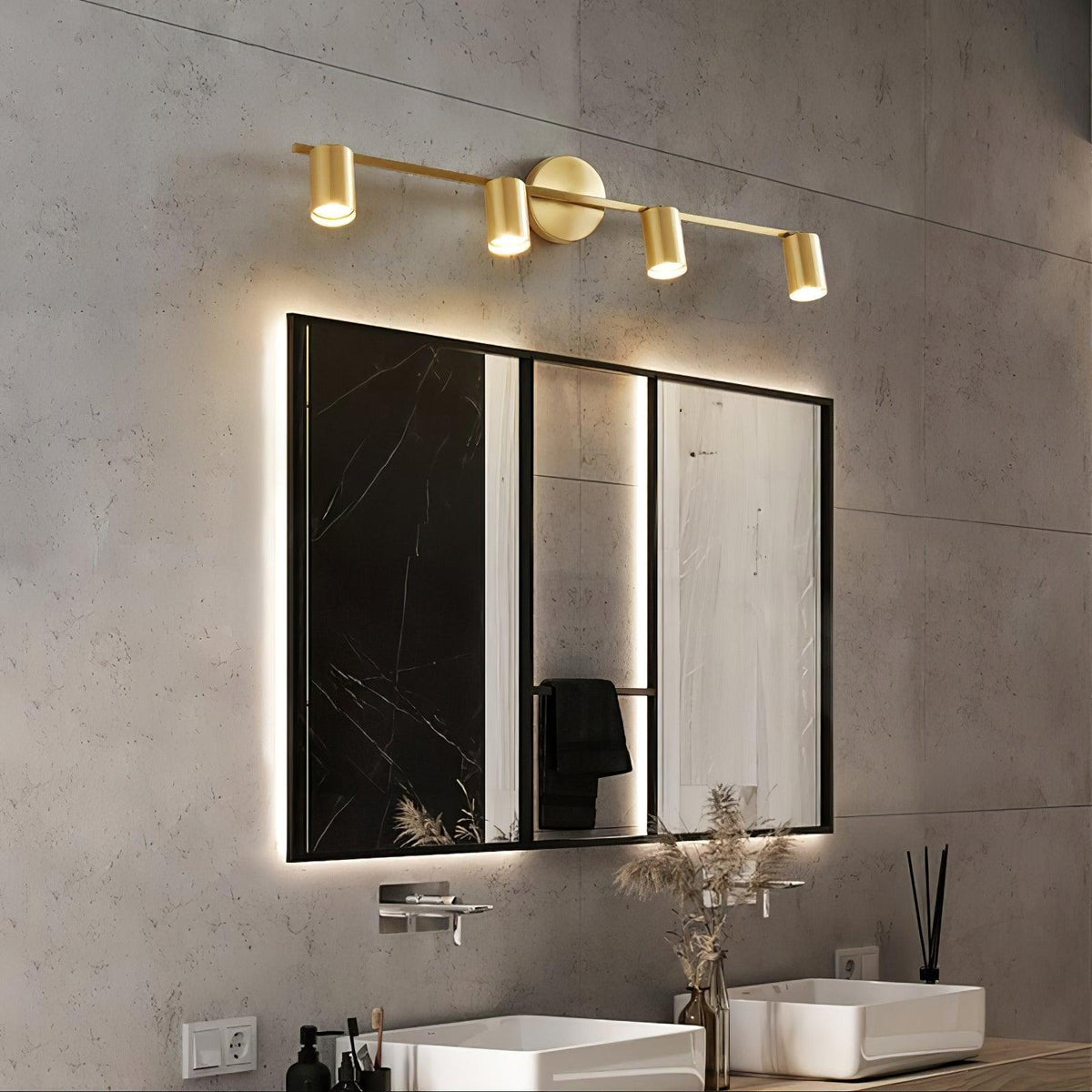 Modern Brass Double Head Wall Spotlight Bar