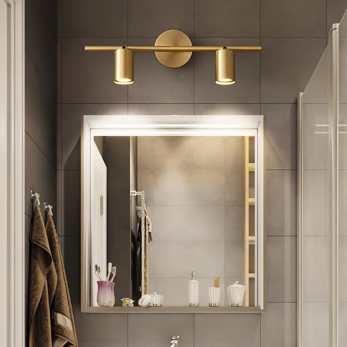 Modern Brass Double Head Wall Spotlight Bar