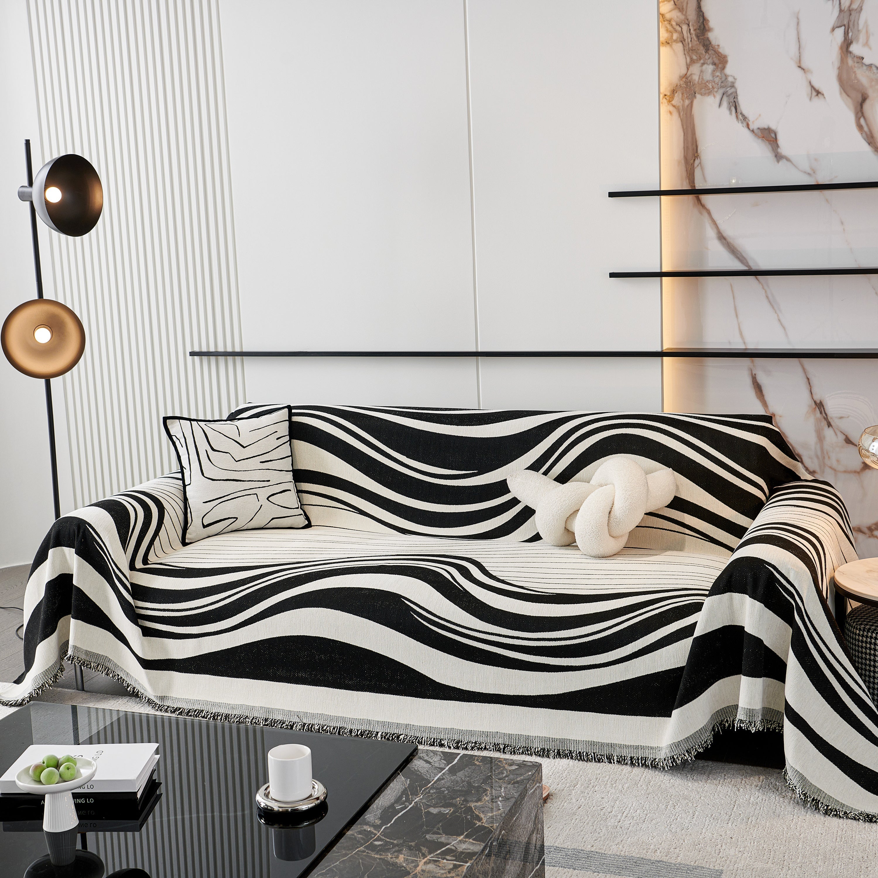 Modern Chenille Sofa Throw with Wavy Pattern