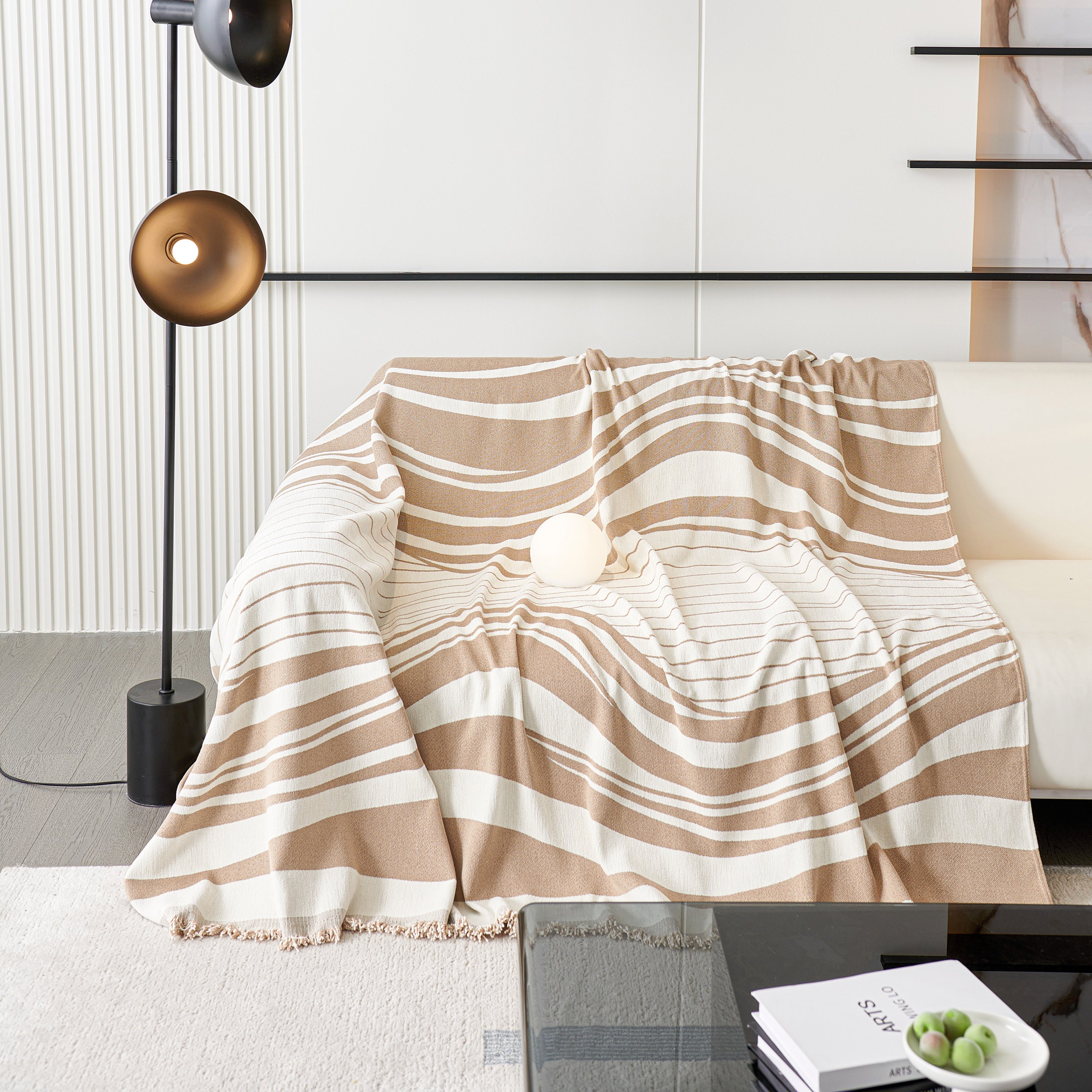 Modern Chenille Sofa Throw with Wavy Pattern