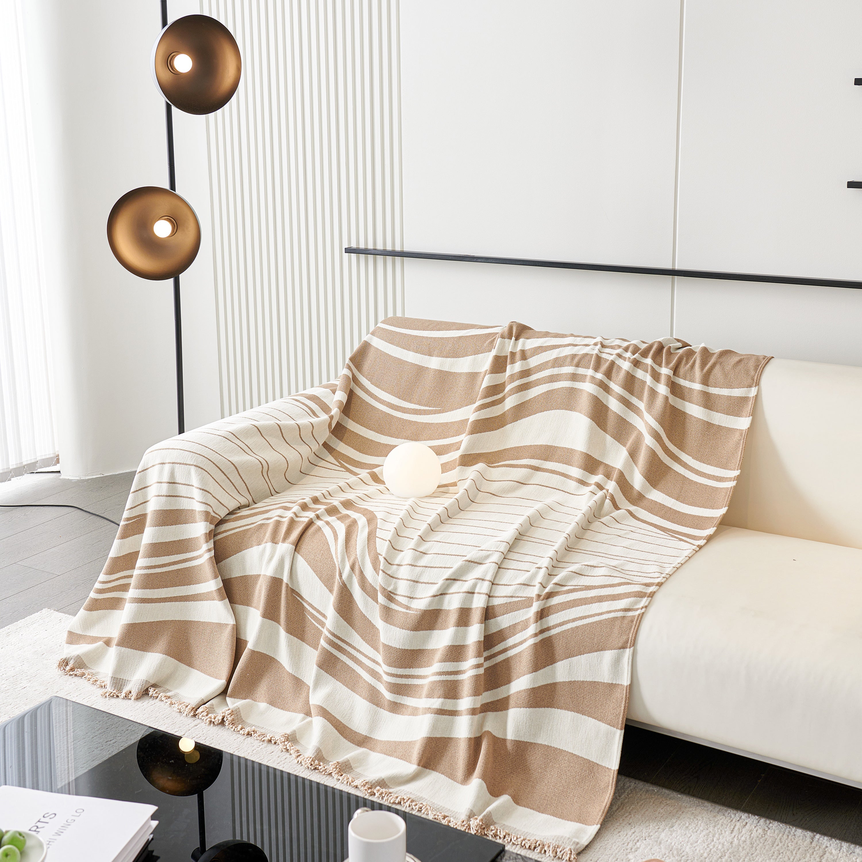 Modern Chenille Sofa Throw with Wavy Pattern