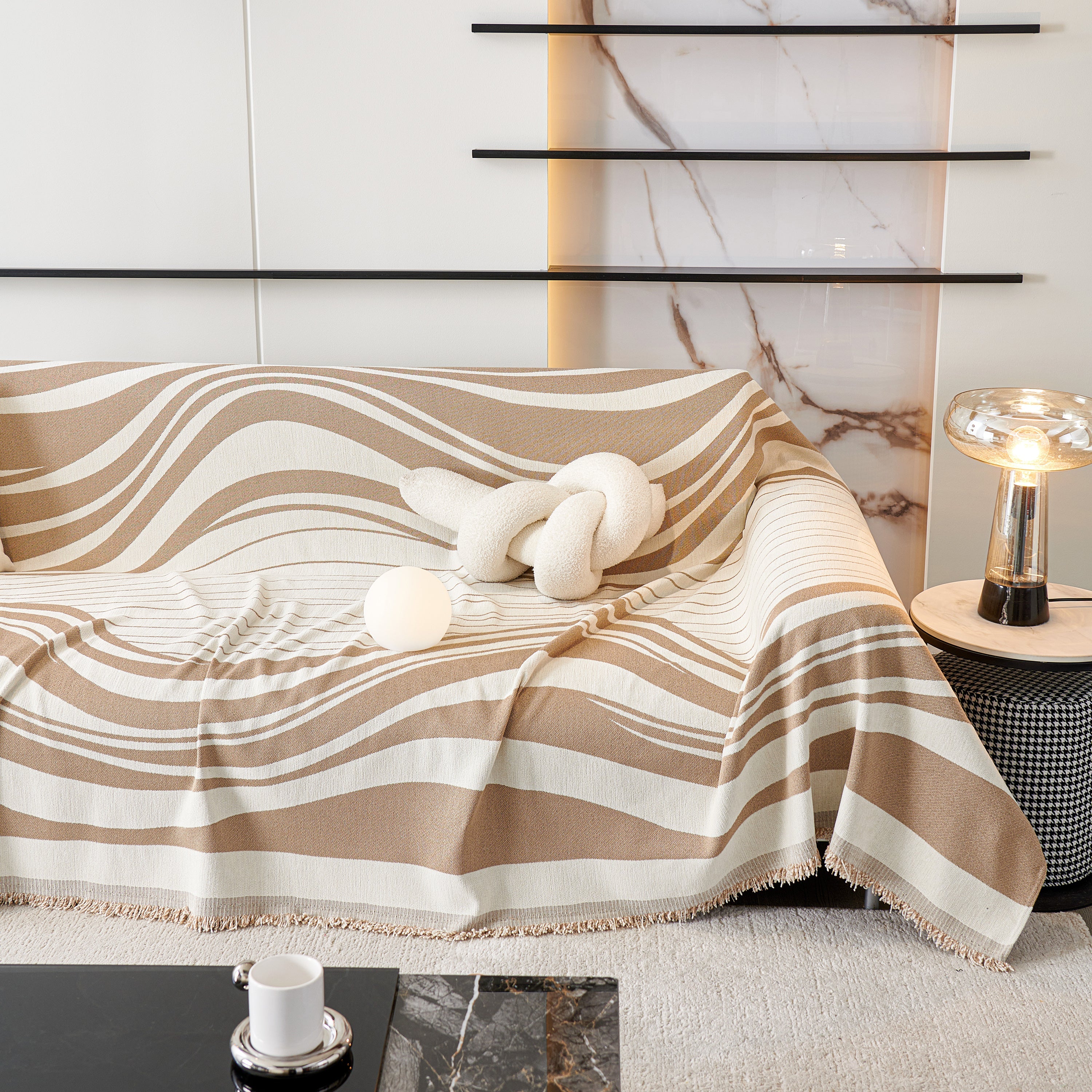Modern Chenille Sofa Throw with Wavy Pattern