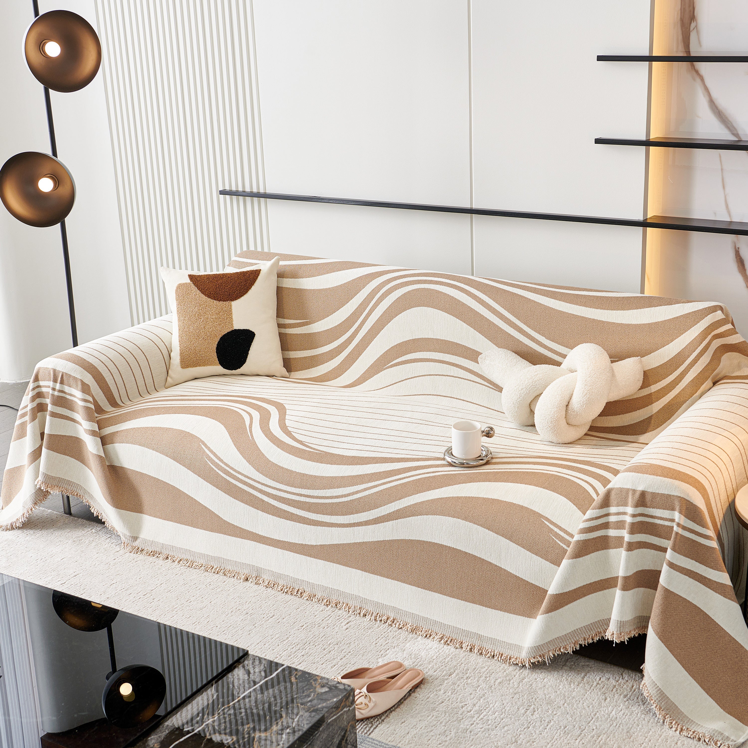 Modern Chenille Sofa Throw with Wavy Pattern