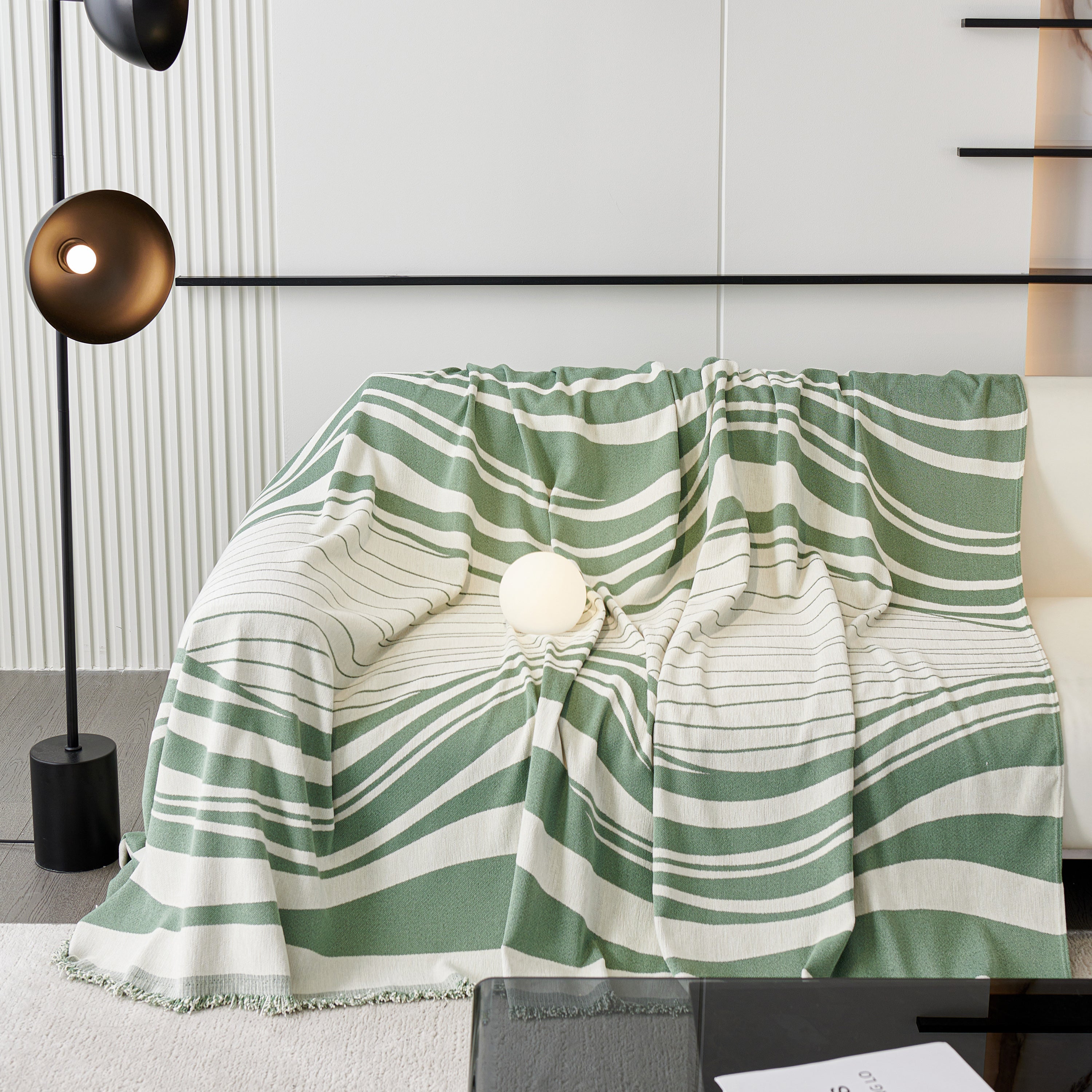 Modern Chenille Sofa Throw with Wavy Pattern