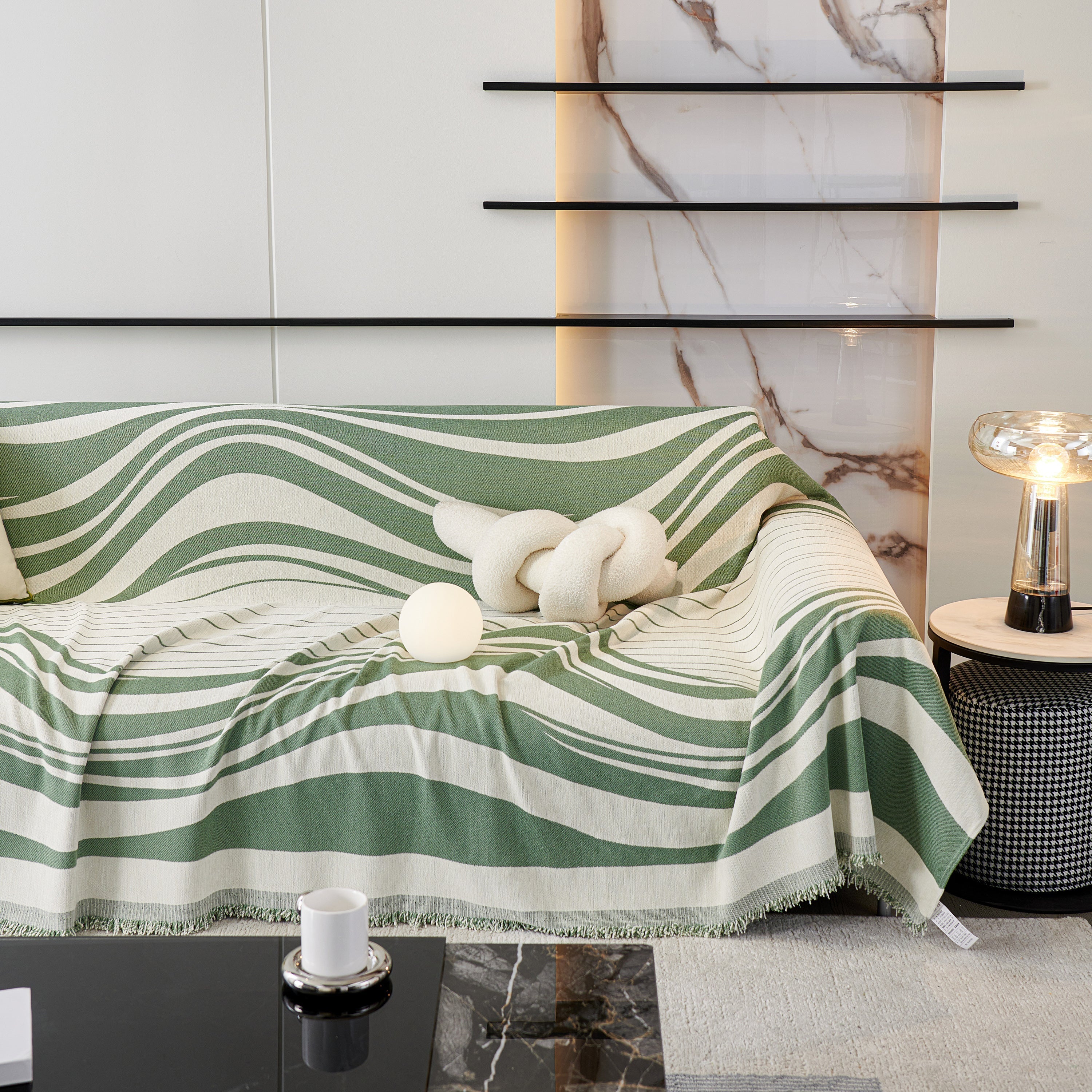 Modern Chenille Sofa Throw with Wavy Pattern