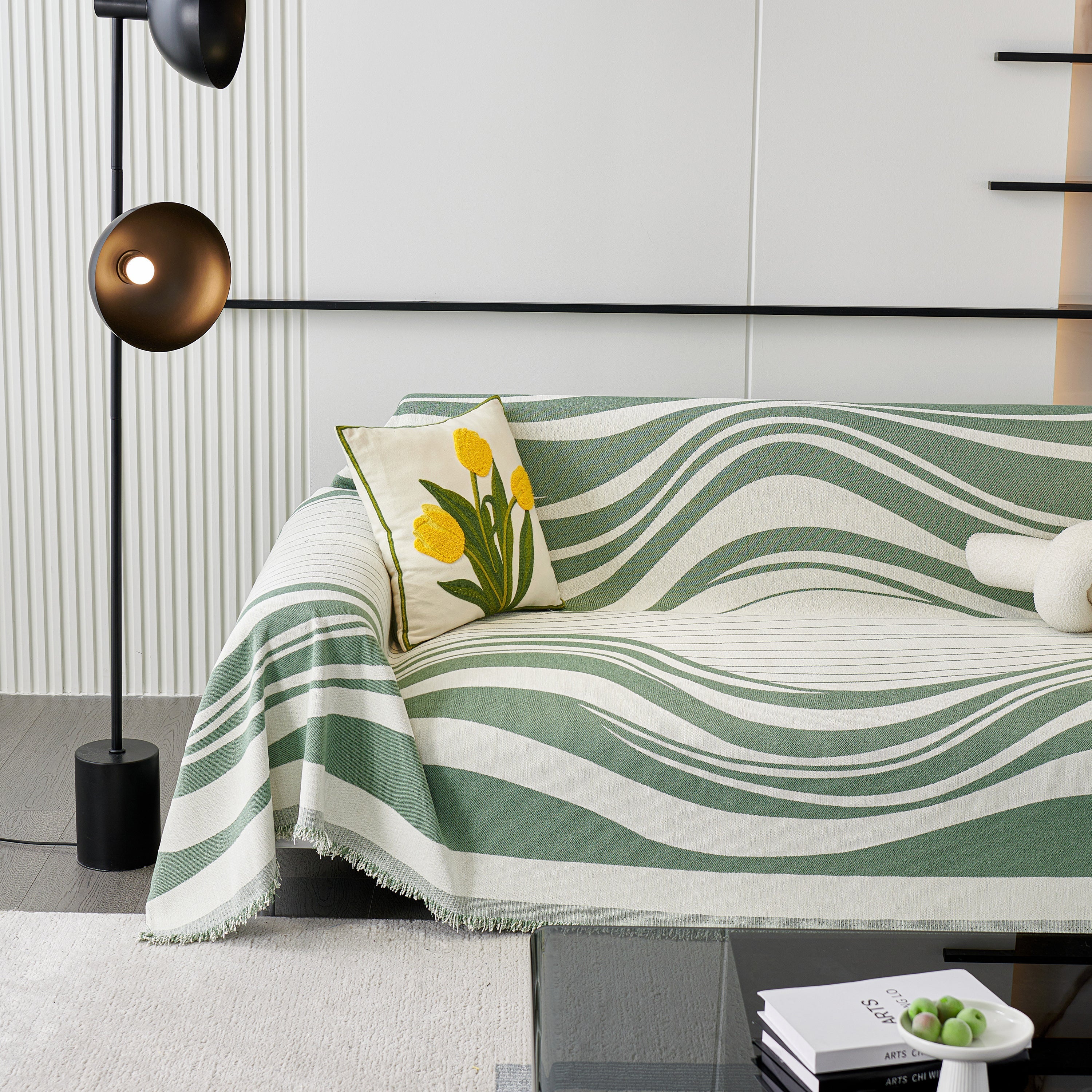 Modern Chenille Sofa Throw with Wavy Pattern