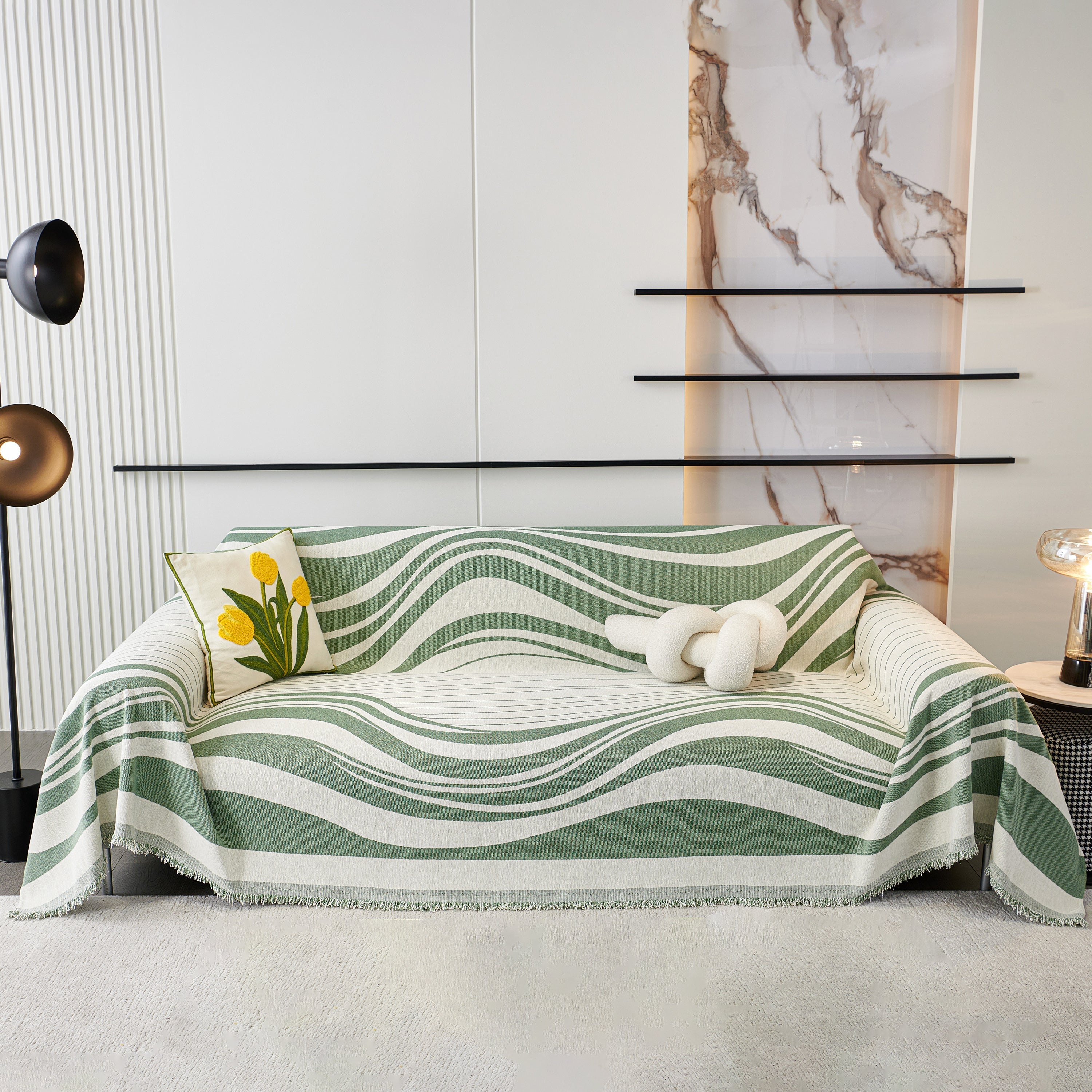 Modern Chenille Sofa Throw with Wavy Pattern