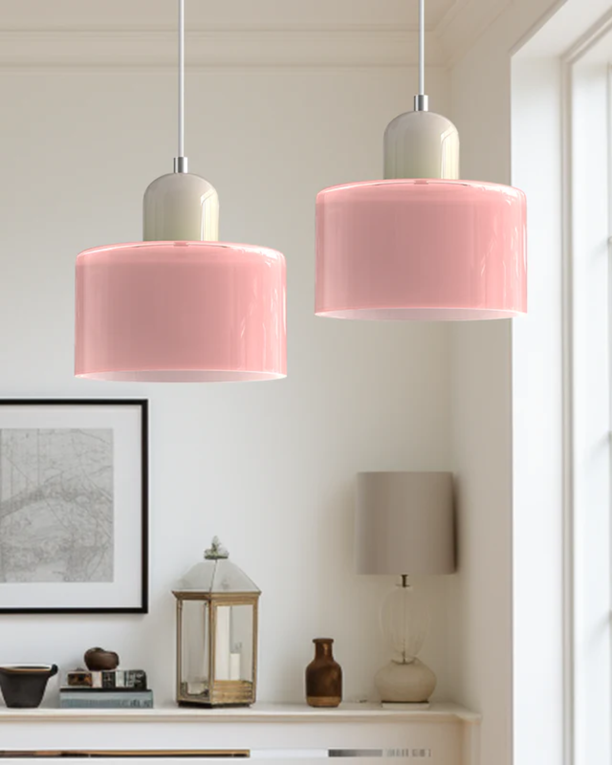 Modern Colored Glass Cylinder Pendant Light