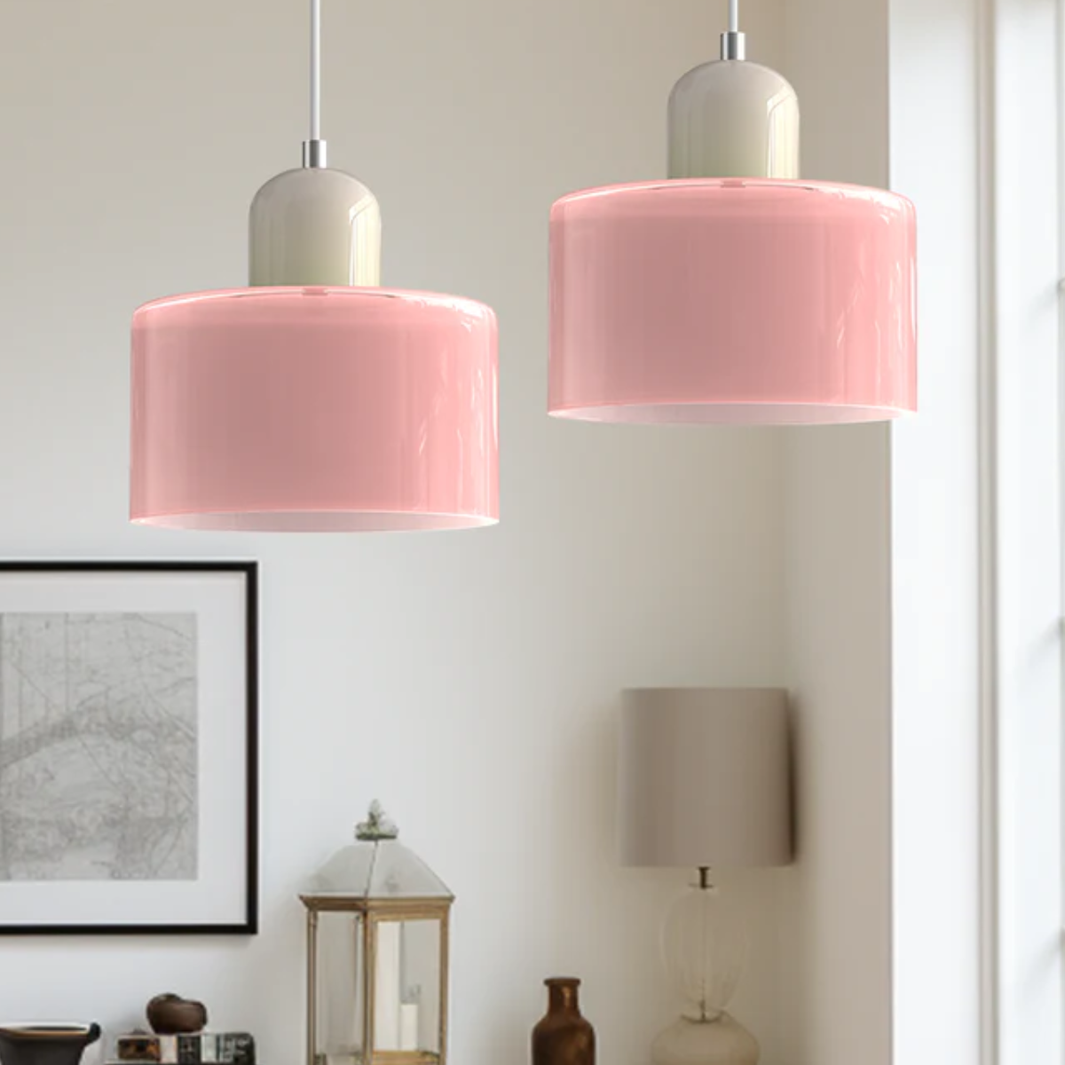 Modern Colored Glass Cylinder Pendant Light