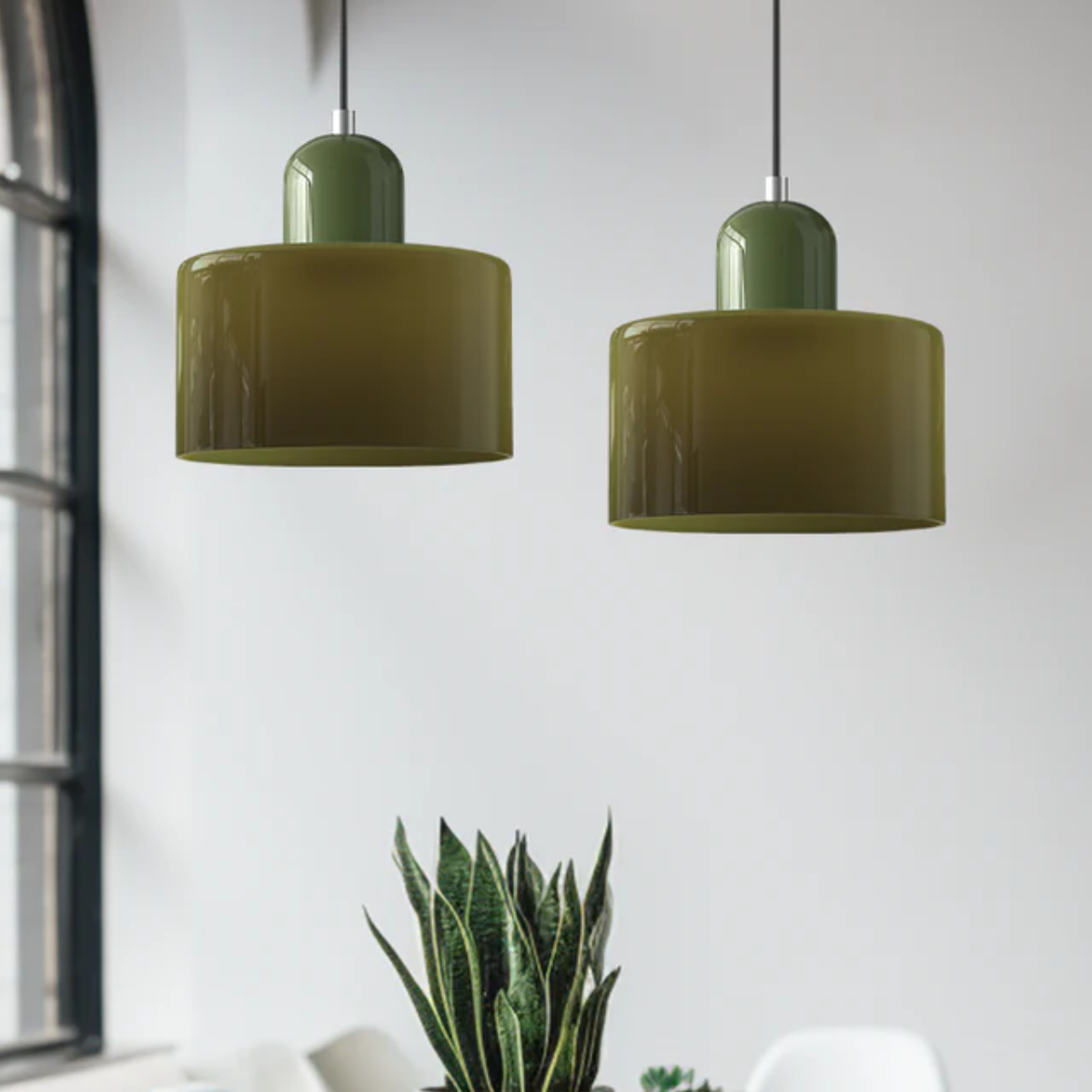 Modern Colored Glass Cylinder Pendant Light