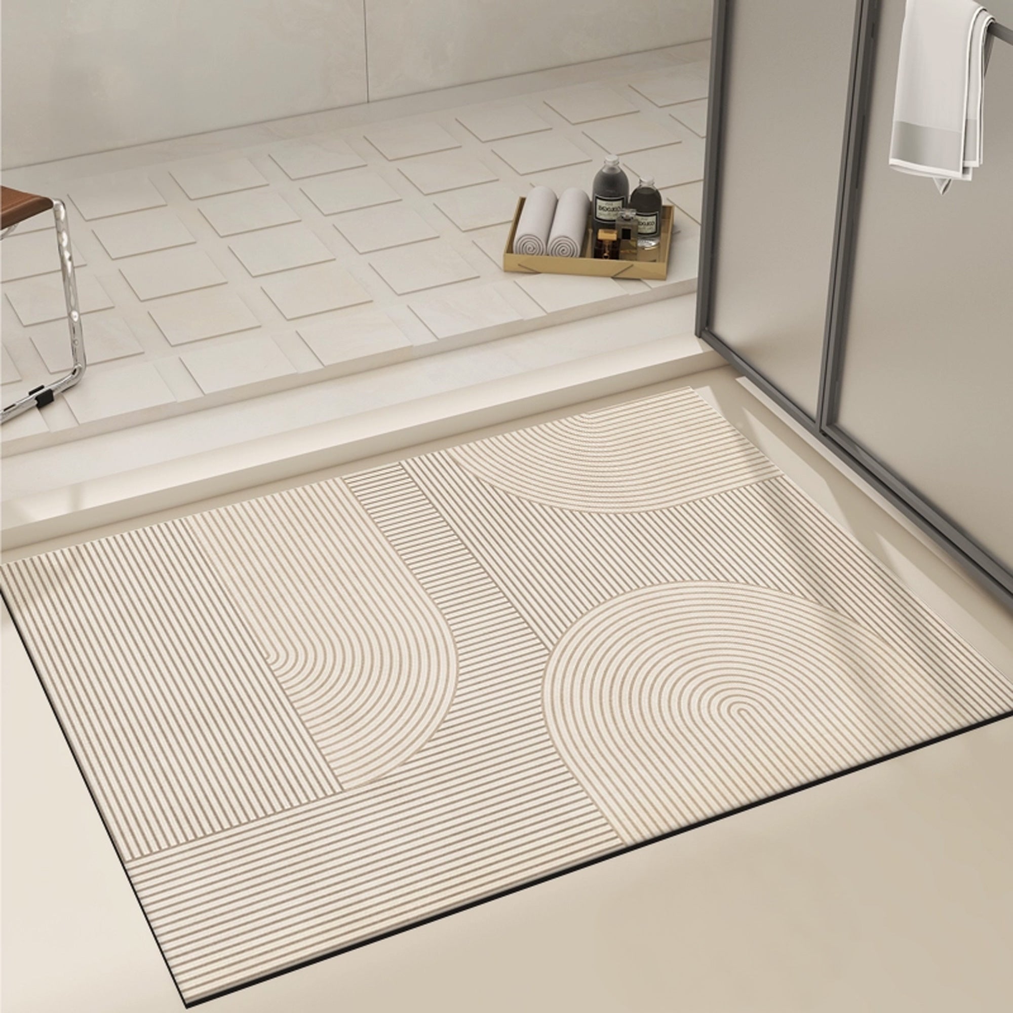 Modern Geometric Bath Mat with Non-Slip Grip