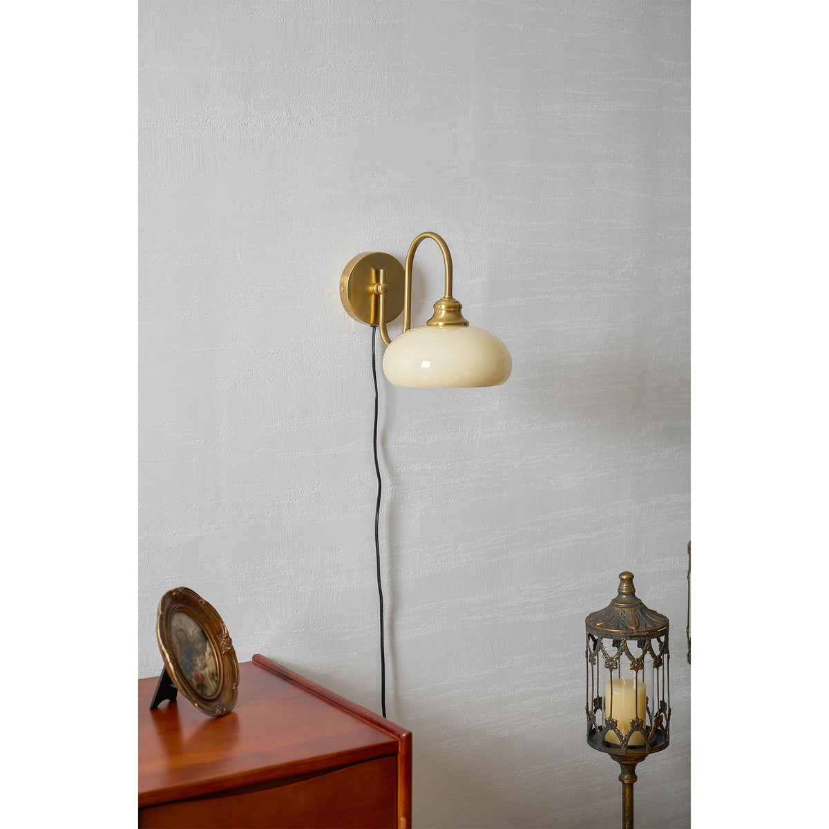 Modern Plug-In Wall Sconce with Glass Shade