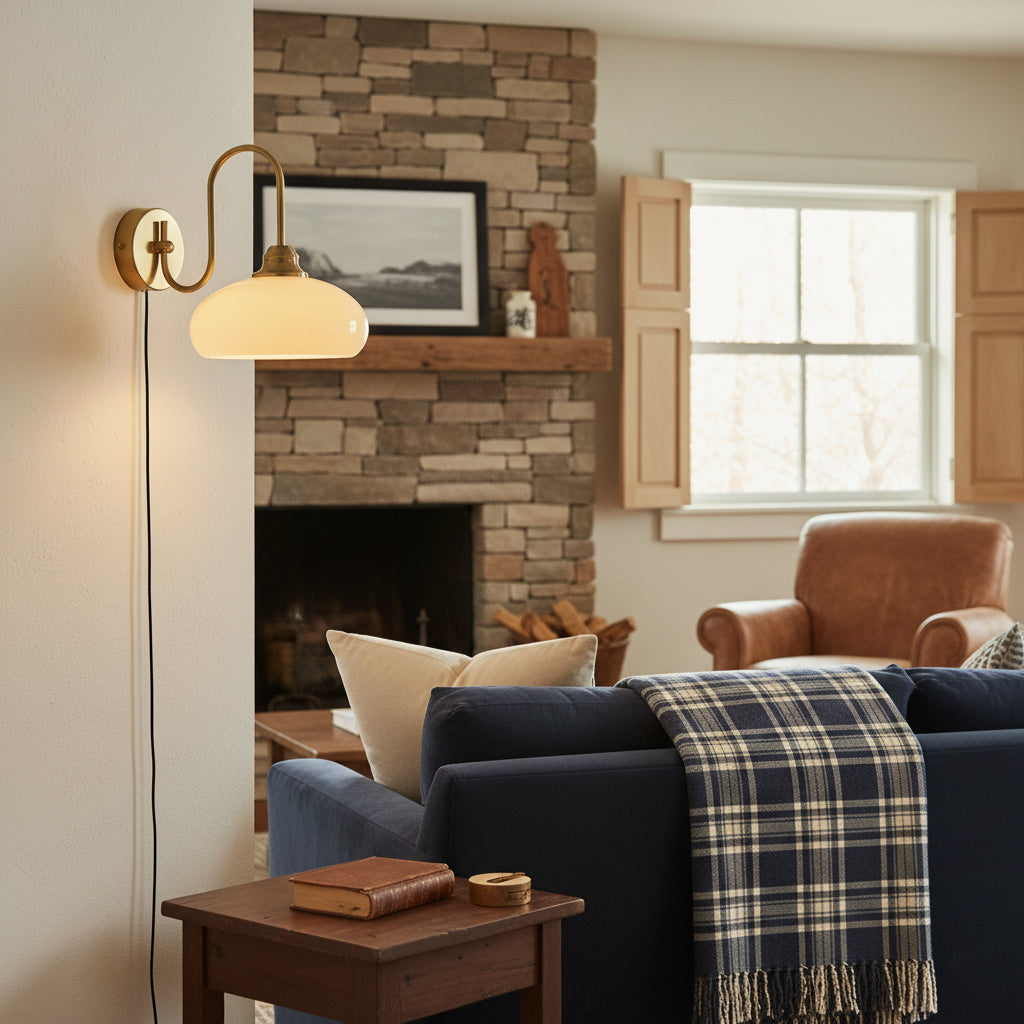 Modern Plug-In Wall Sconce with Glass Shade