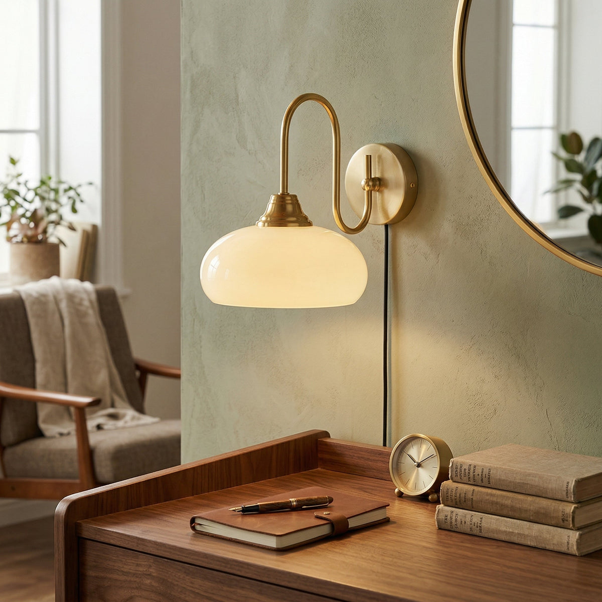 Modern Plug-In Wall Sconce with Glass Shade
