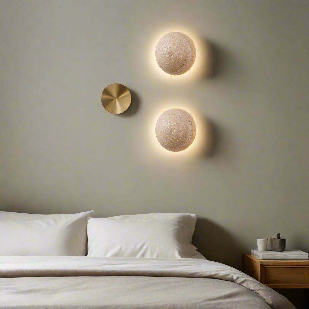 Modern Round Travertine Wall Sconce with LED