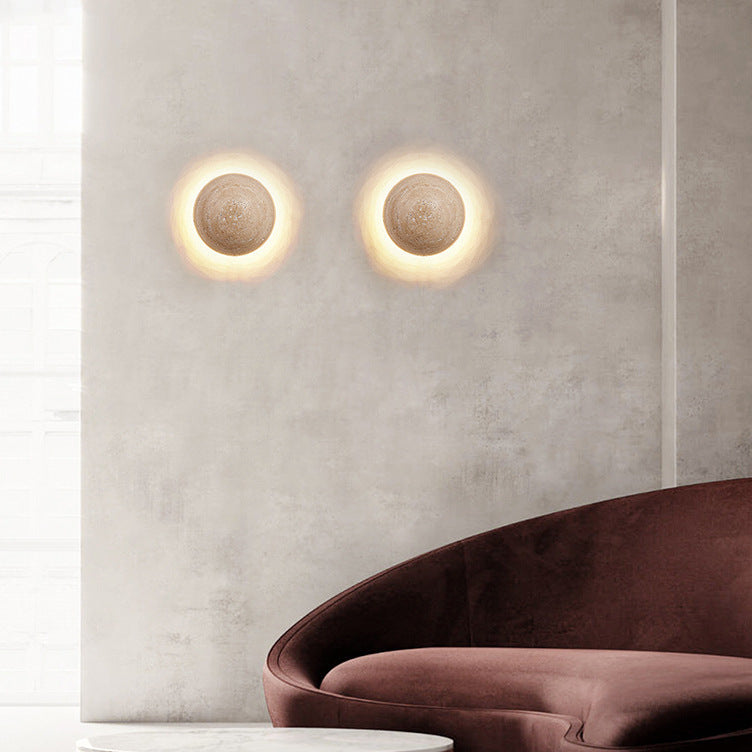 Modern Round Travertine Wall Sconce with LED