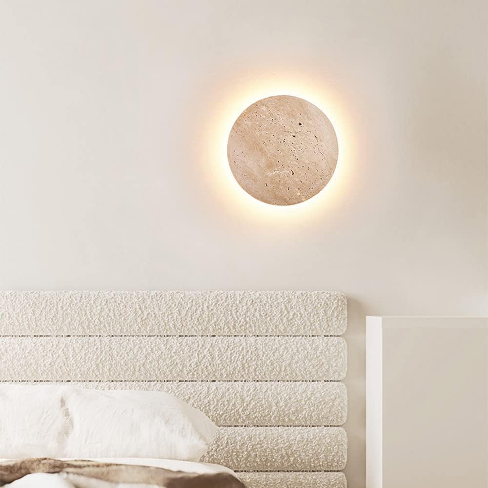 Modern Round Travertine Wall Sconce with LED