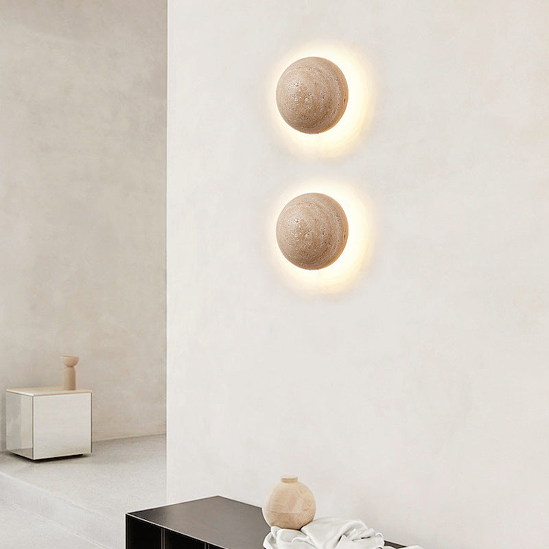 Modern Round Travertine Wall Sconce with LED