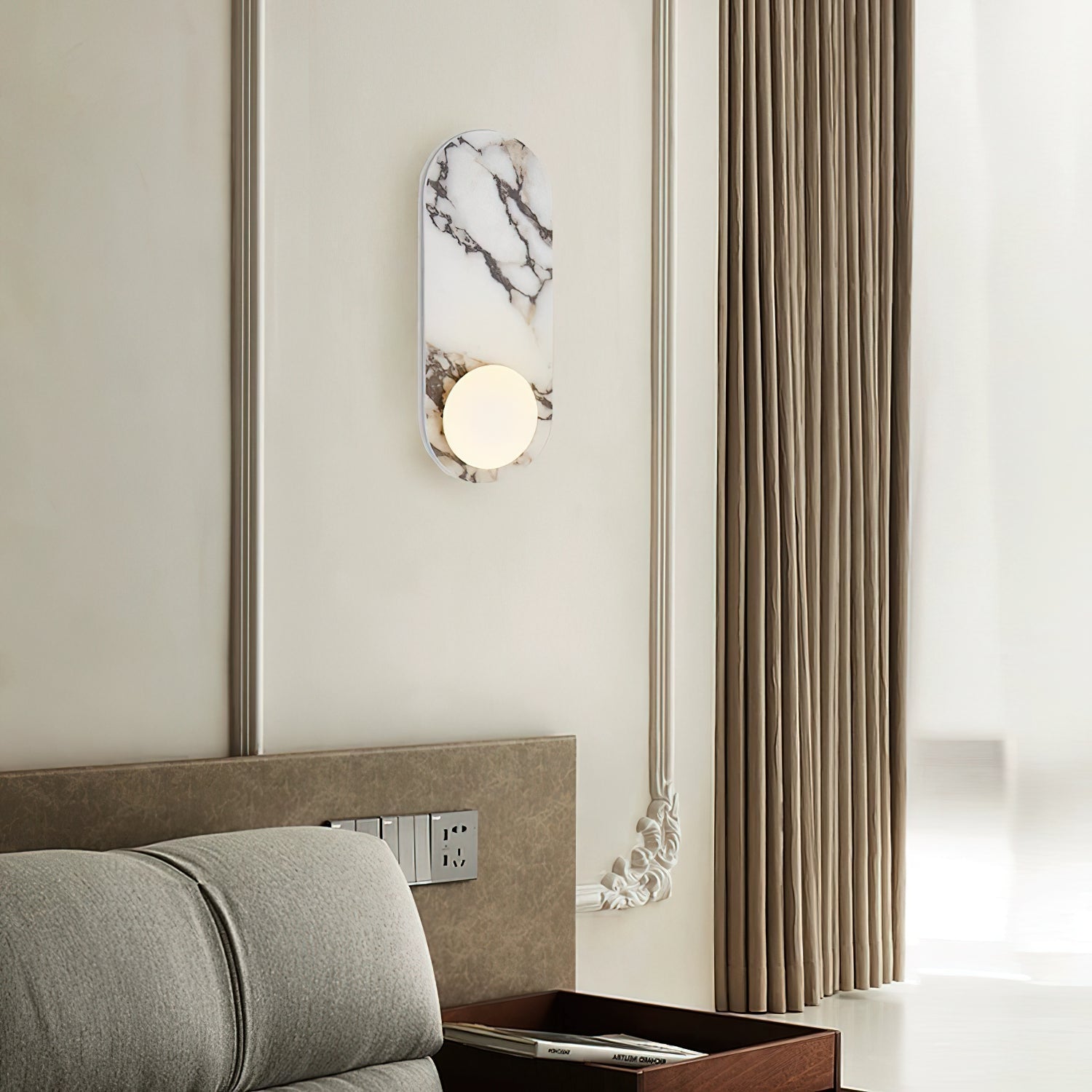 Italian Marble Wall Sconce with Opal Globes